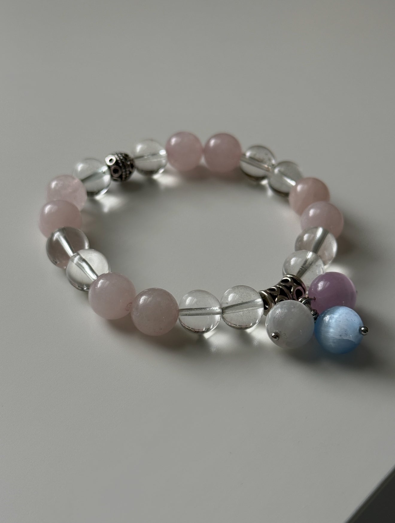 **NEW DESIGN** Rose Quartz - Clear Quartz Bracelet with Selenite Charm