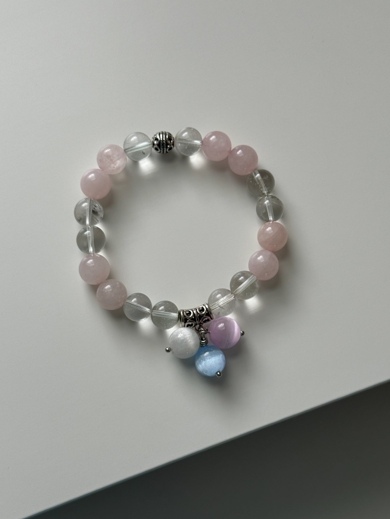 **NEW DESIGN** Rose Quartz - Clear Quartz Bracelet with Selenite Charm