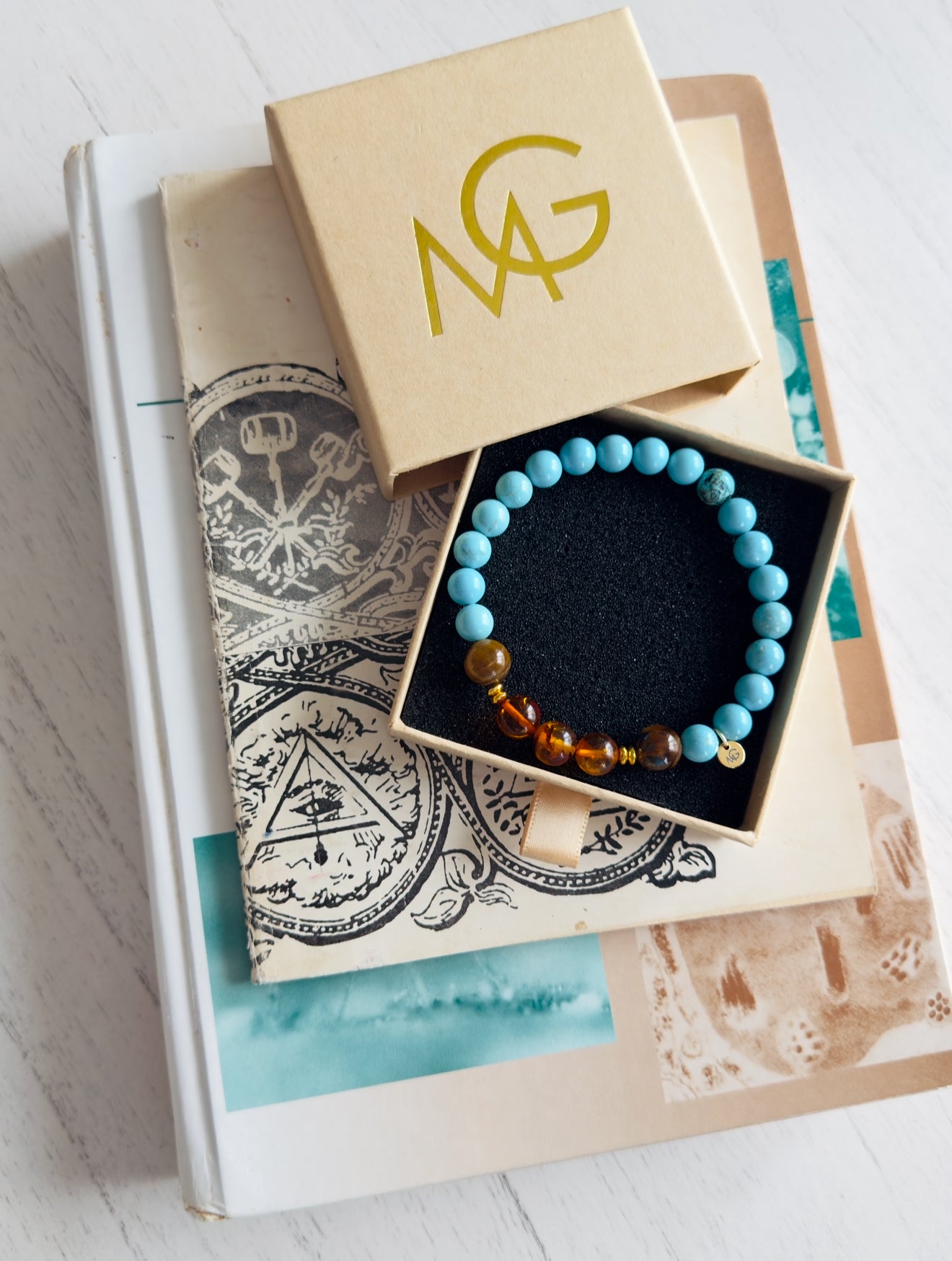 Tiger Eye - Natural Amber - Turquoise Bracelet