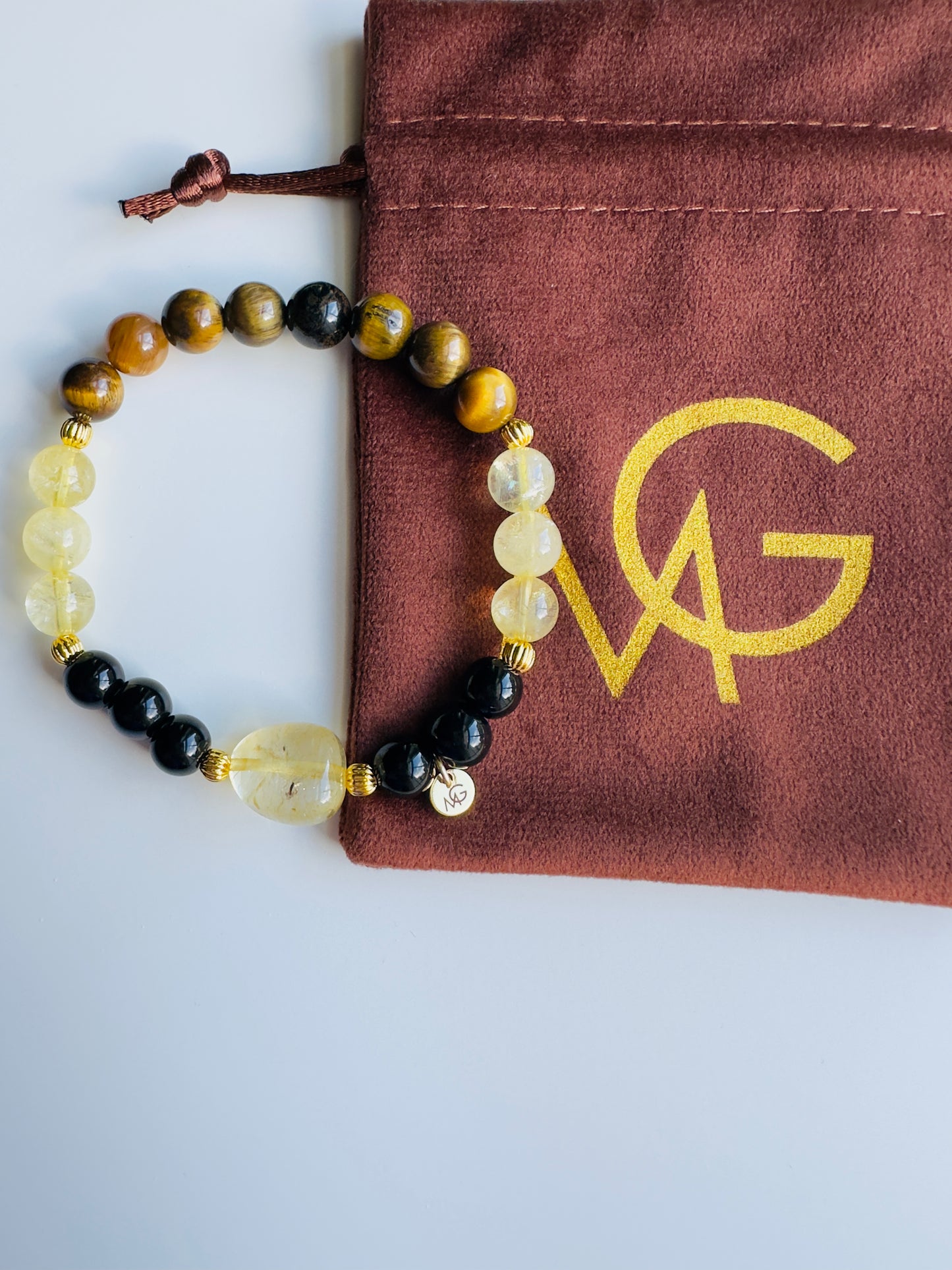 Tiger Eye-Citrine-Black Agate Bracelet