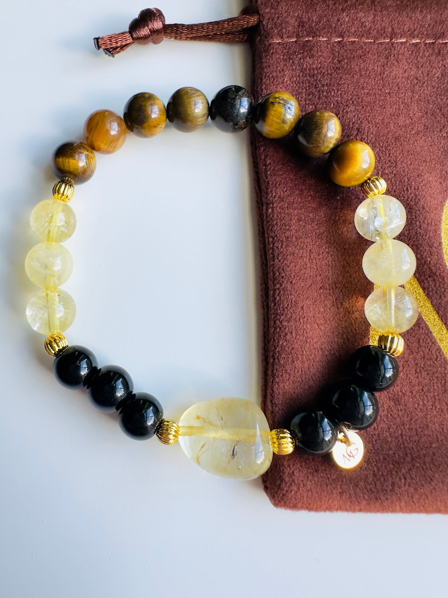 Tiger Eye-Citrine-Black Agate Bracelet