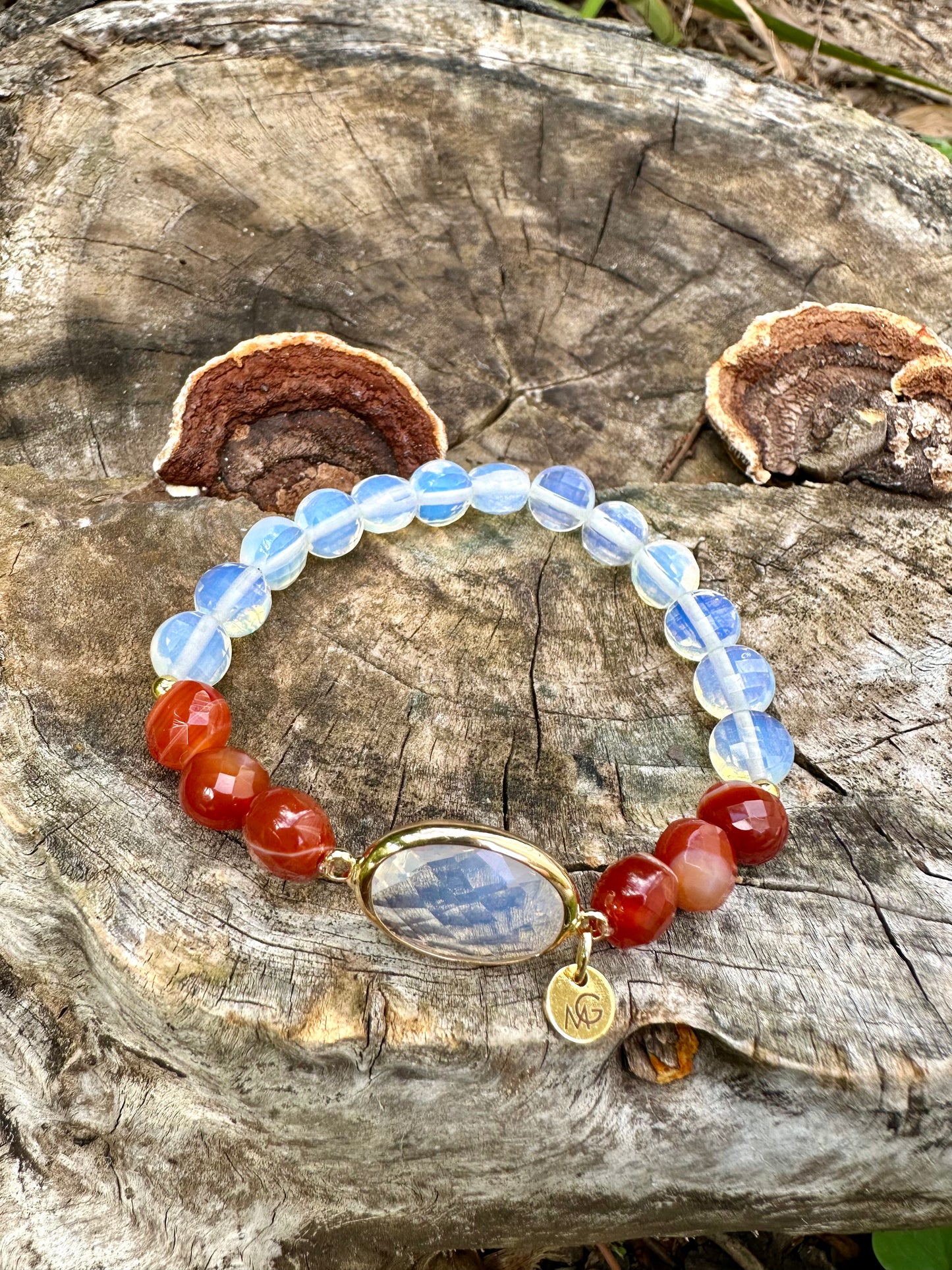 NEW ADDITION! Opal-Faceted Red Agate Bracelet W/ Opal Charm