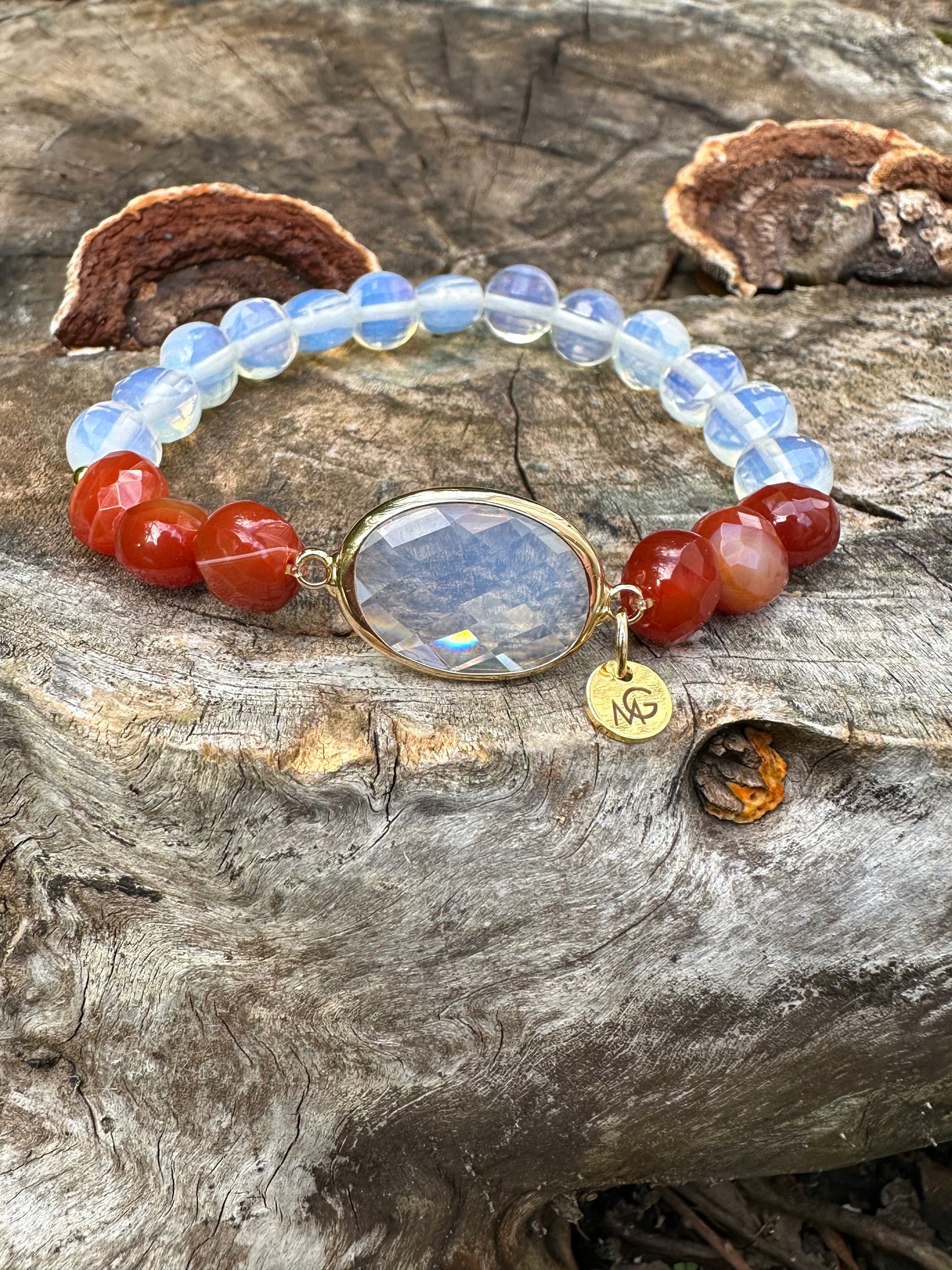NEW ADDITION! Opal-Faceted Red Agate Bracelet W/ Opal Charm