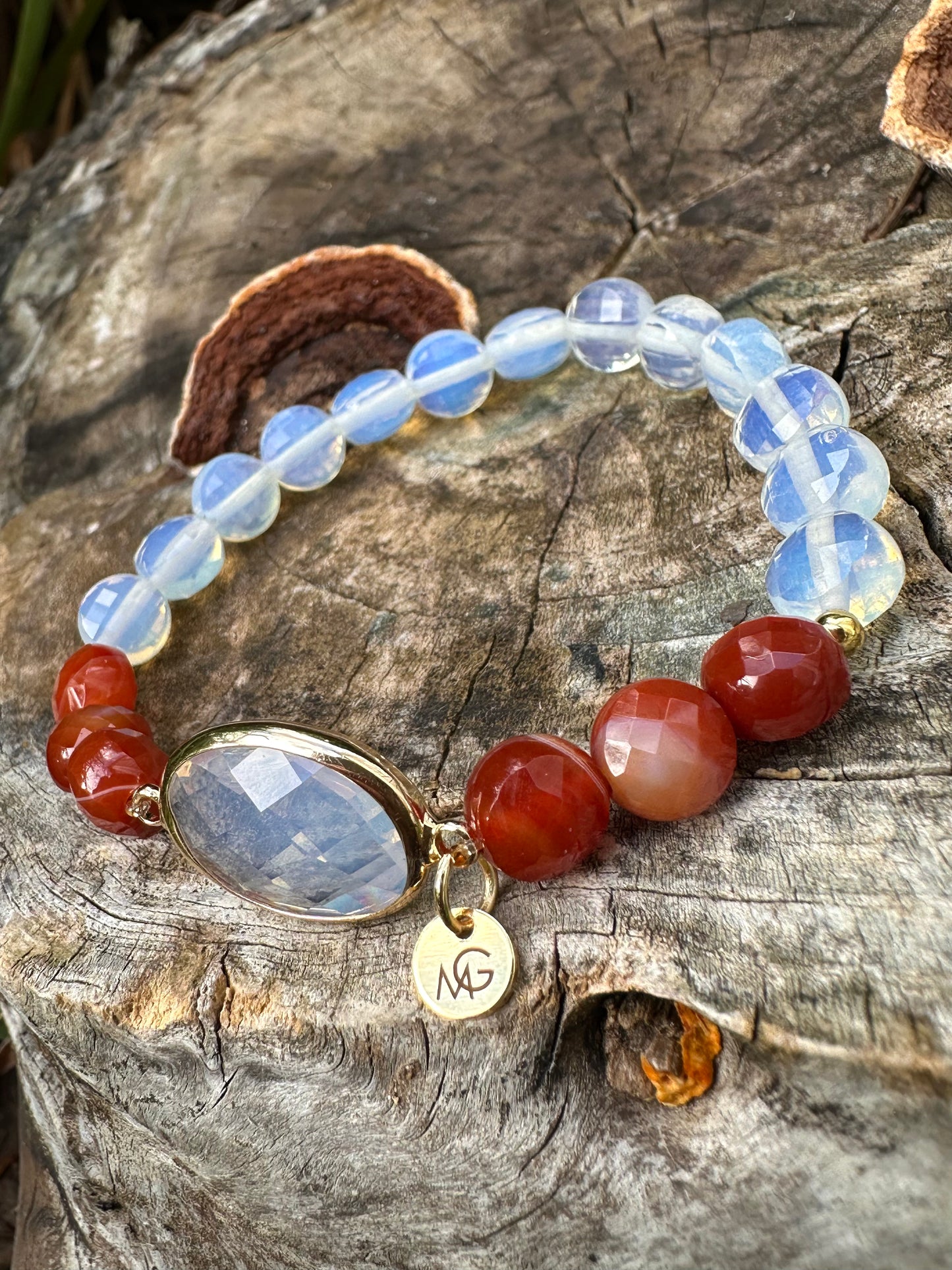 NEW ADDITION! Opal-Faceted Red Agate Bracelet W/ Opal Charm