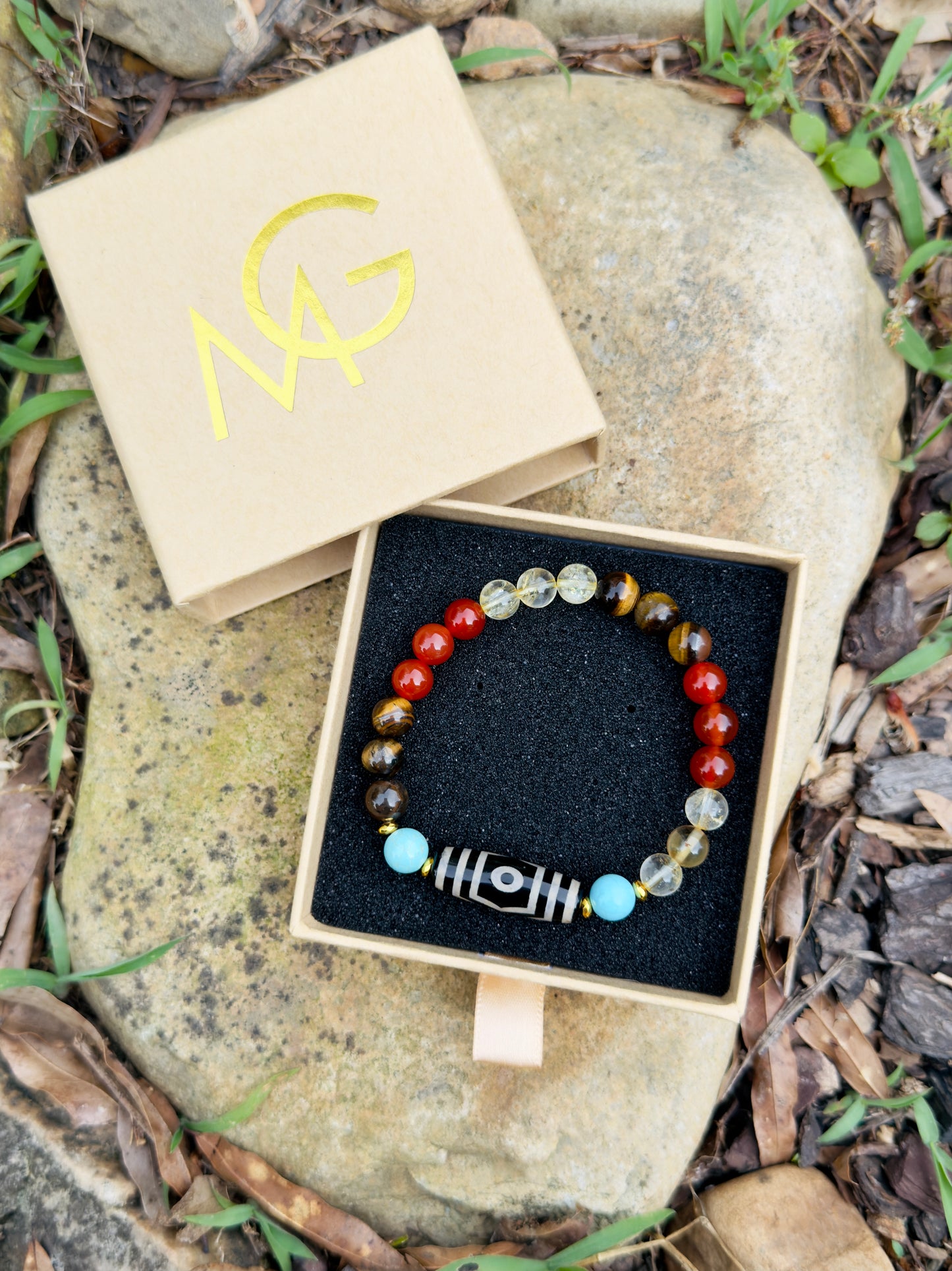 Tibetan Agate - Turquoise - Tiger Eye - Citrine - Red Agate Bracelet