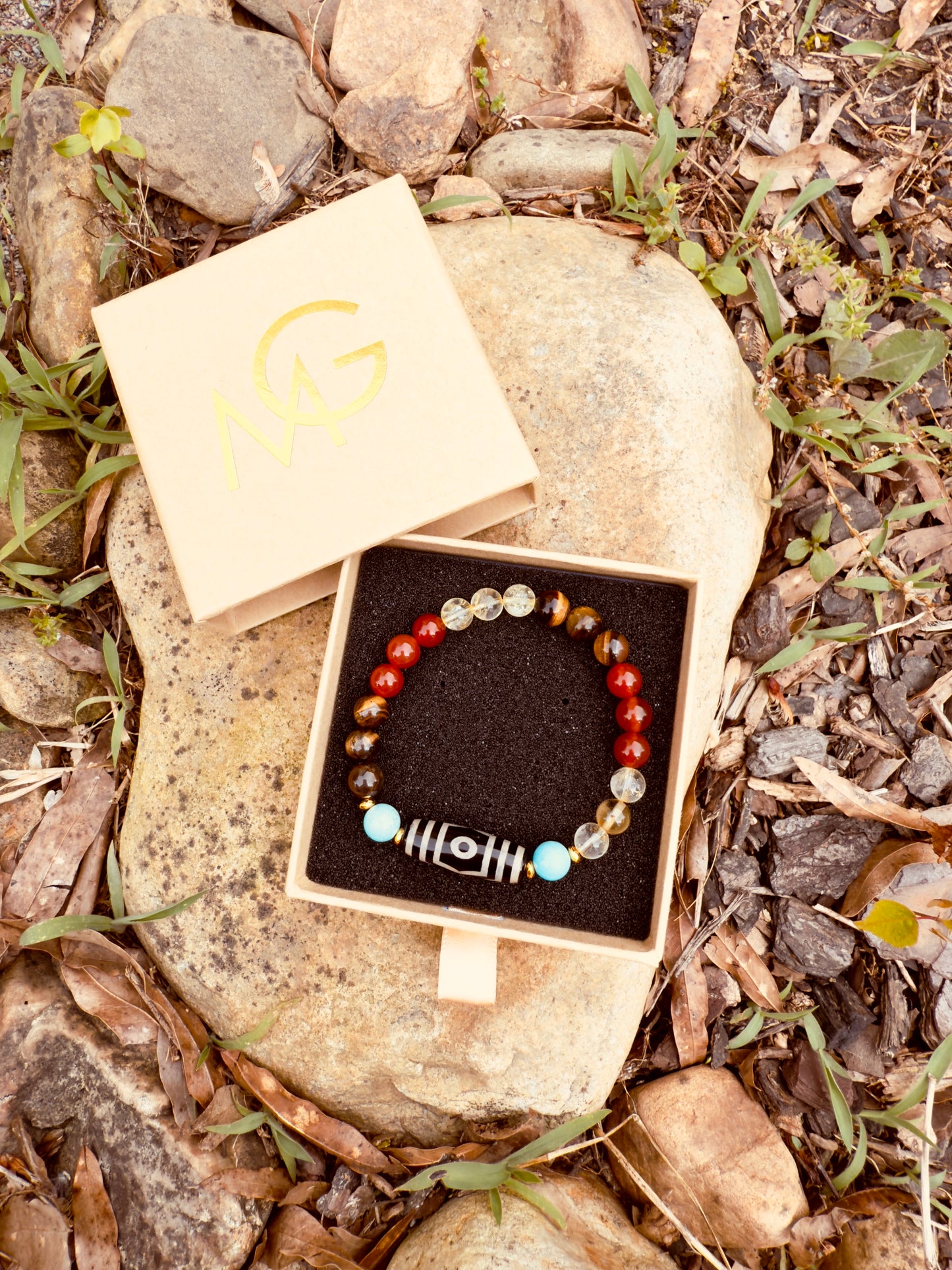 Tibetan Agate - Turquoise - Tiger Eye - Citrine - Red Agate Bracelet