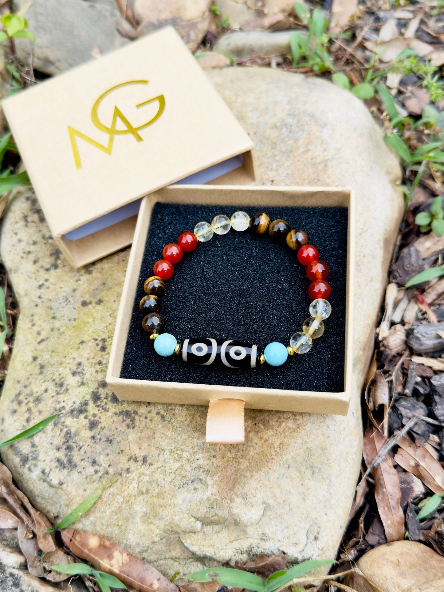 Tibetan Agate - Turquoise - Tiger Eye - Citrine - Red Agate Bracelet