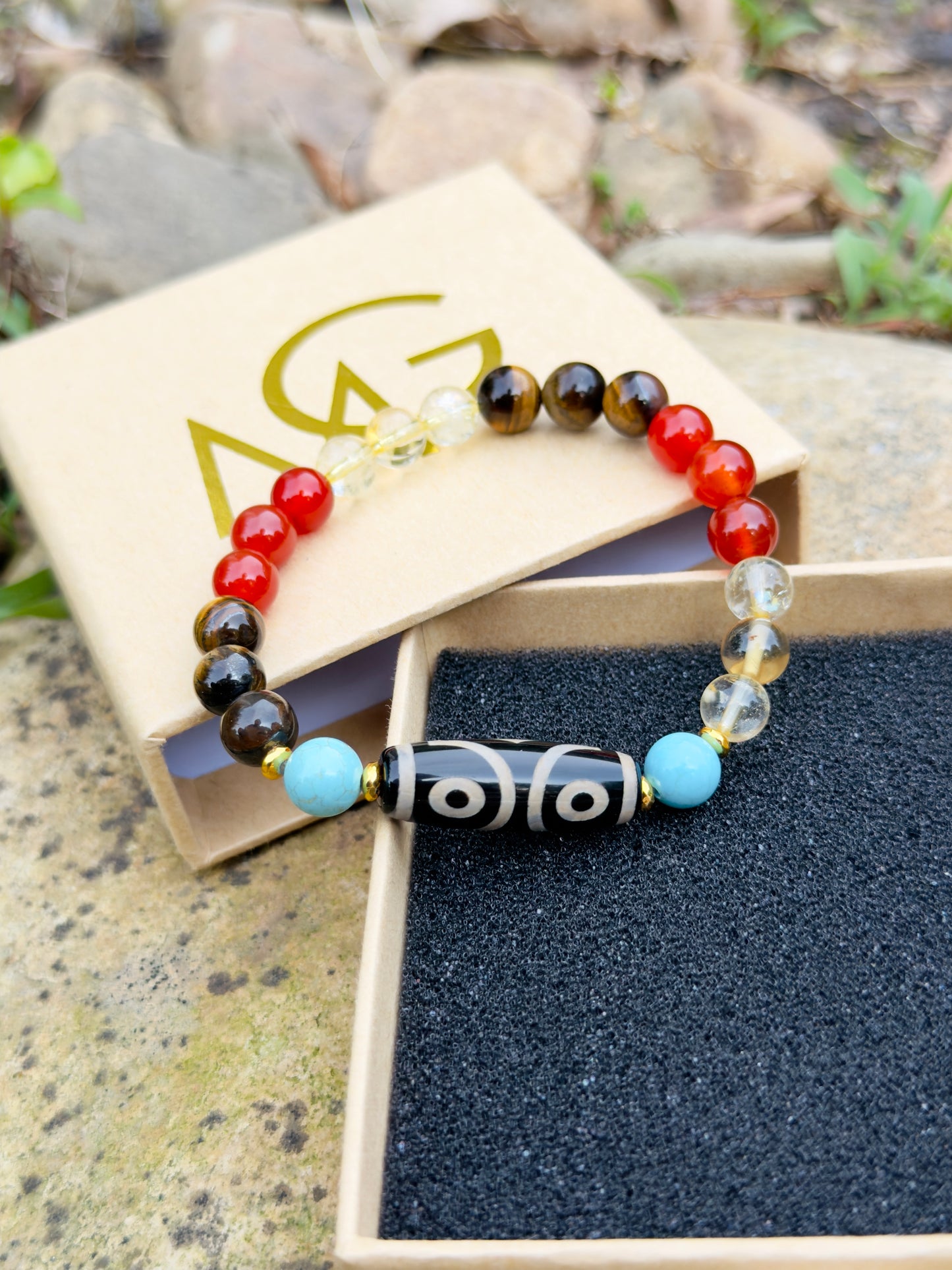 Tibetan Agate - Turquoise - Tiger Eye - Citrine - Red Agate Bracelet