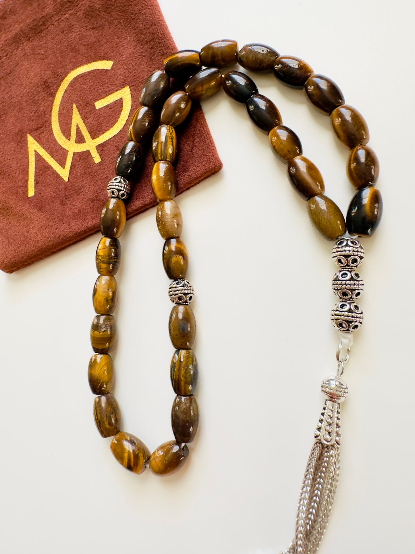 Cylinder Shaped Tiger Eye 33 Bead Misbaha