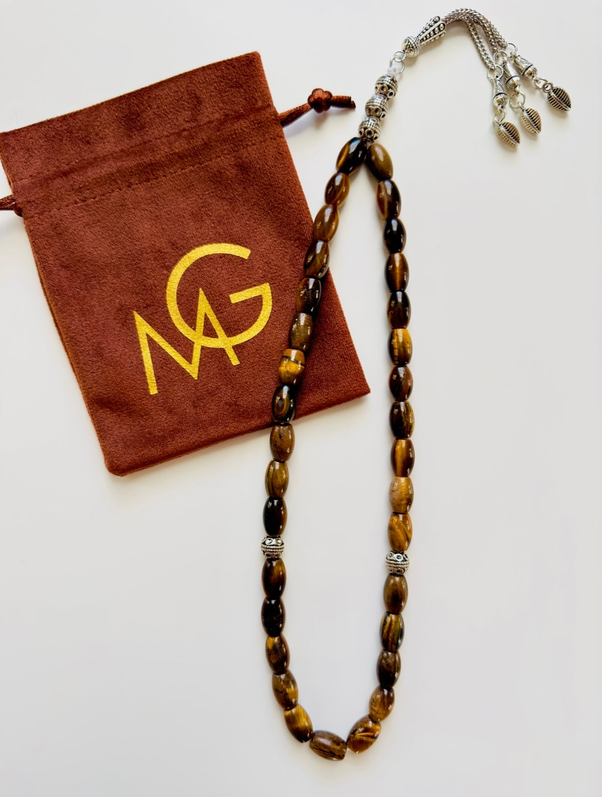 Cylinder Shaped Tiger Eye 33 Bead Misbaha