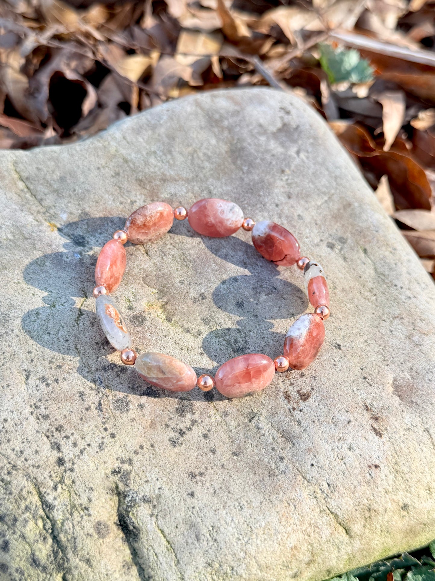 Rhodochrosite Stone Bracelet with Copper Spacers