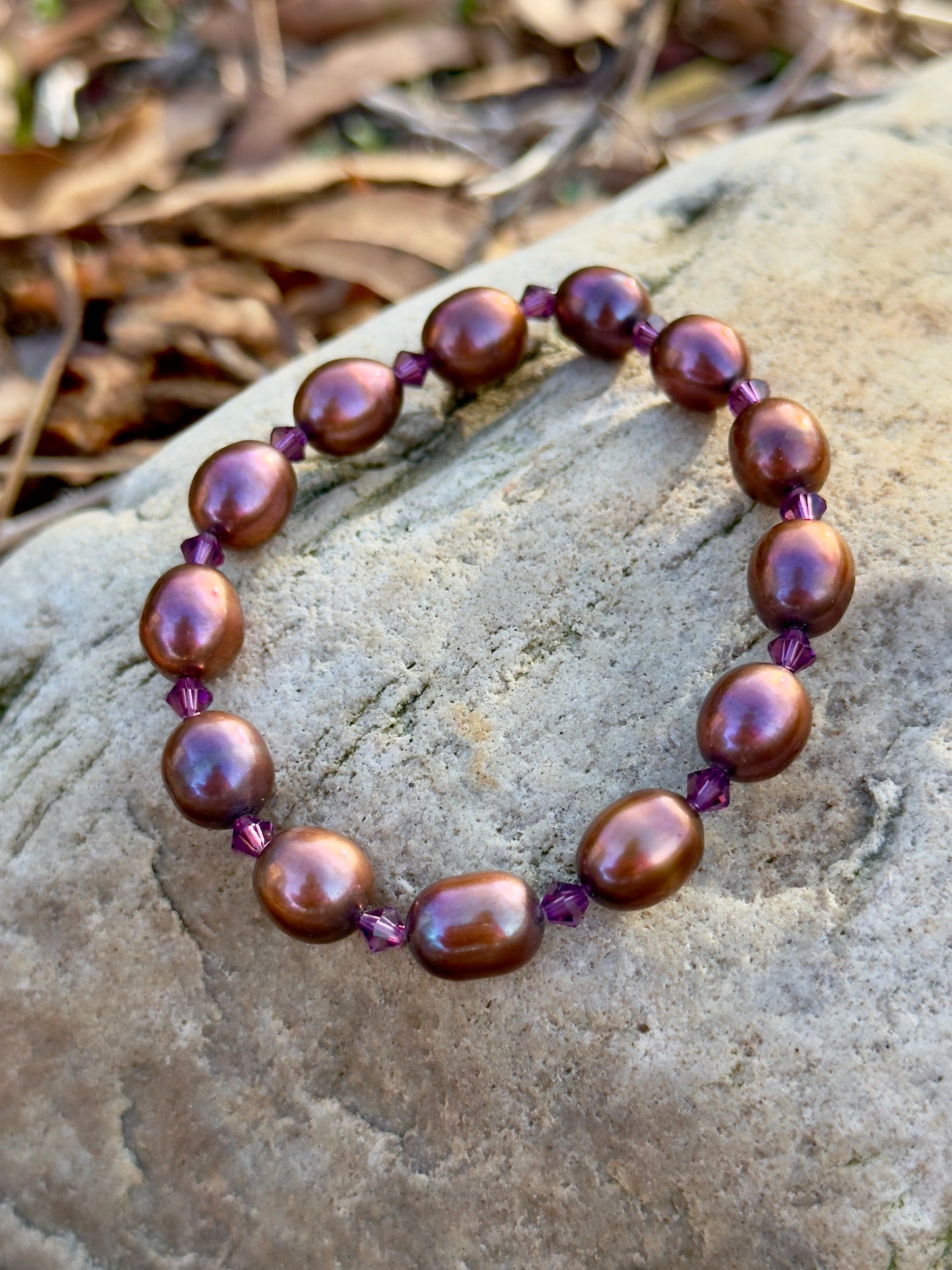 Brown Natural Pearl Bracelet with Swarovski Spacers