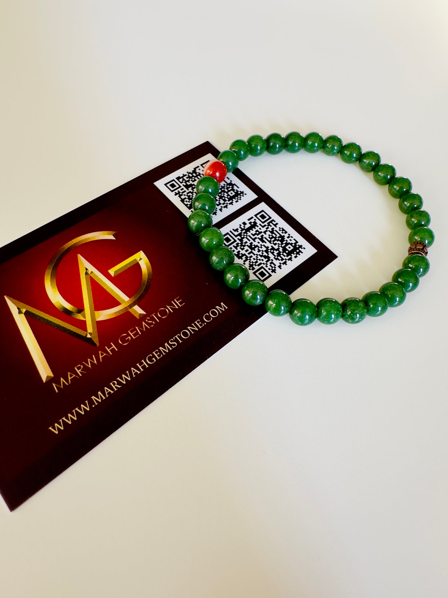 Green Jade-Red Agate Men's Bracelet W/ Rose Gold Spacer