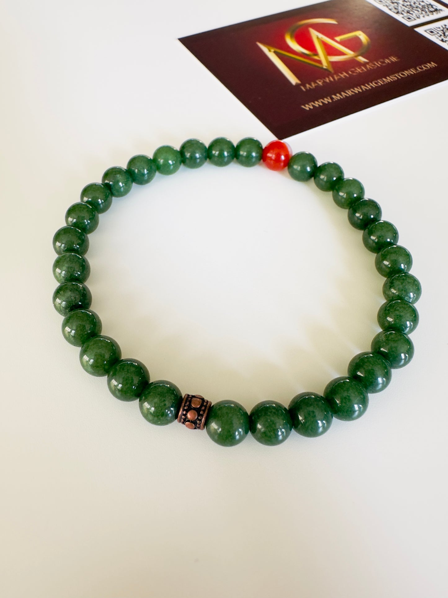 Green Jade-Red Agate Men's Bracelet W/ Rose Gold Spacer