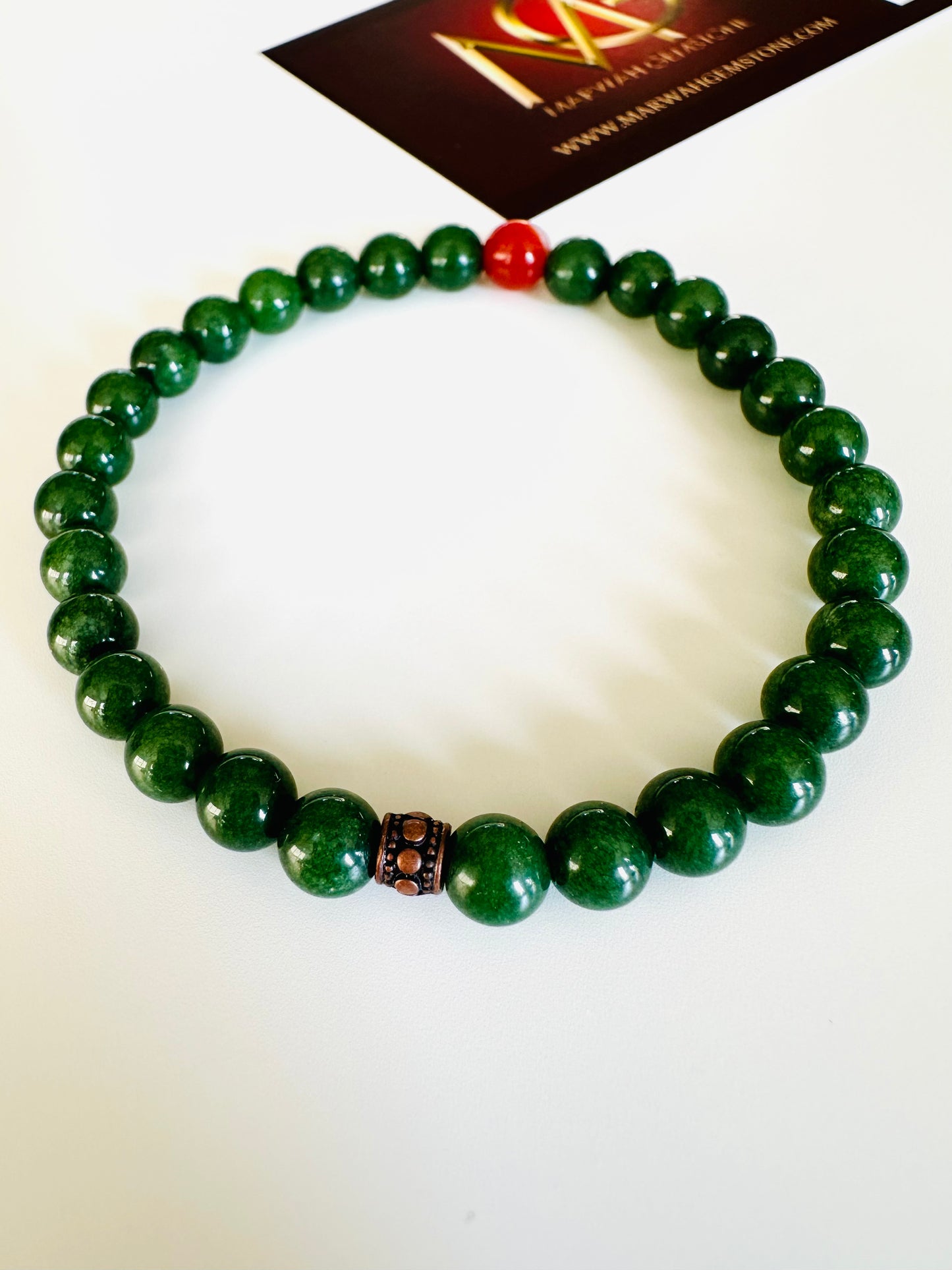 Green Jade-Red Agate Men's Bracelet W/ Rose Gold Spacer