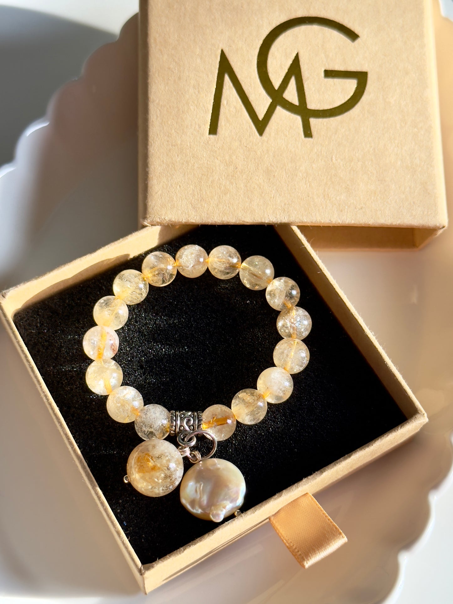 Citrine - Natural Round Pearl Bracelet