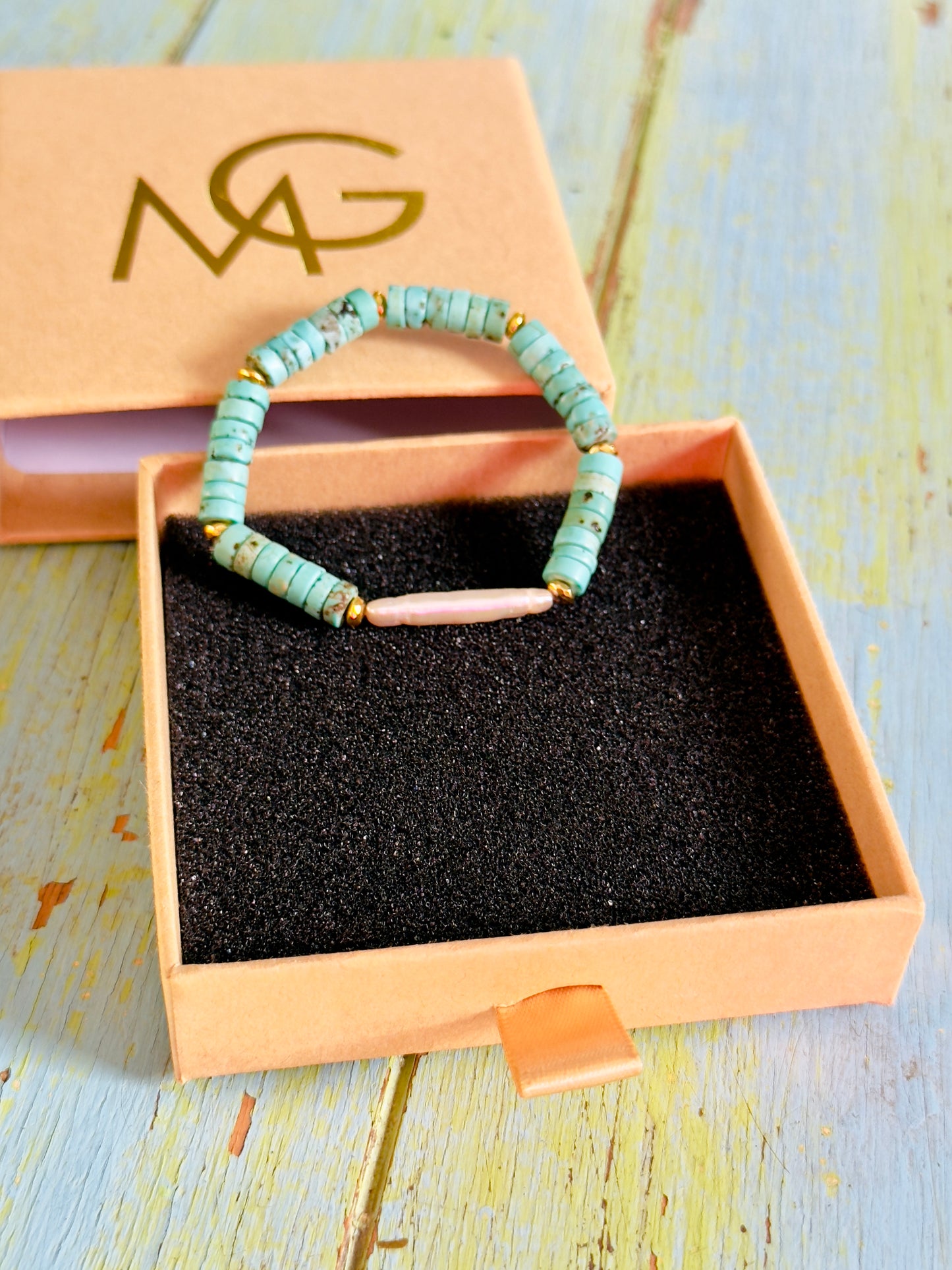Unique Turquoise - Natural Pearl Bracelet