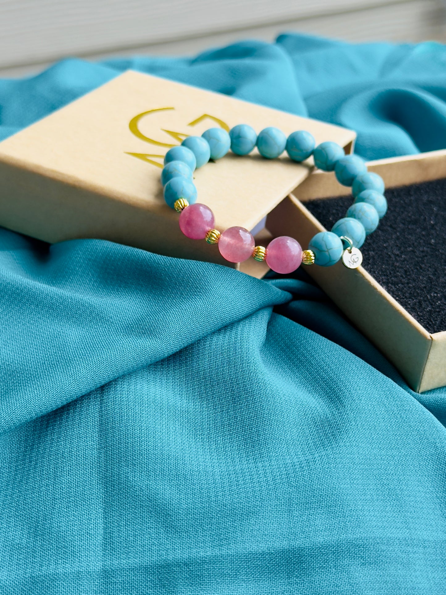 Turquoise - Strawberry Quartz Summer Design Bracelet