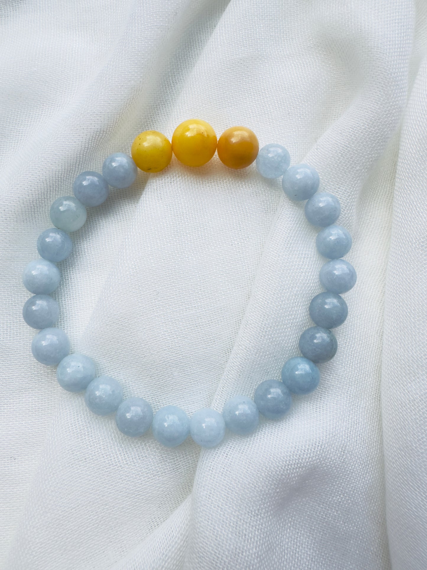 Aquamarine-Pearl-Yellow Amber-Tuquoise Mum and daughter bracelet set