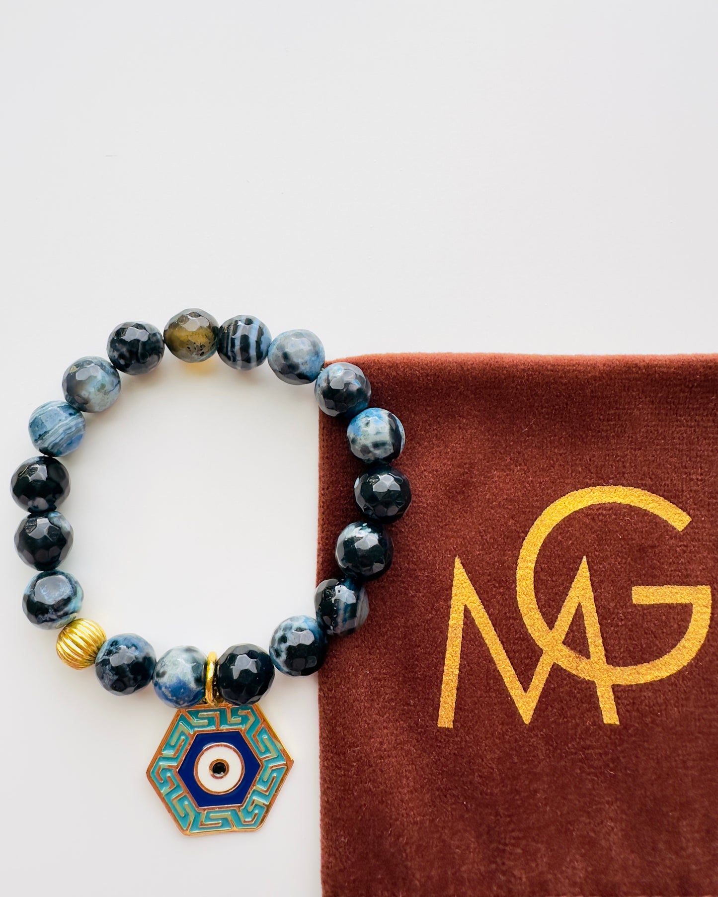 Faceted Blue Agate With Plated 18k gold charm