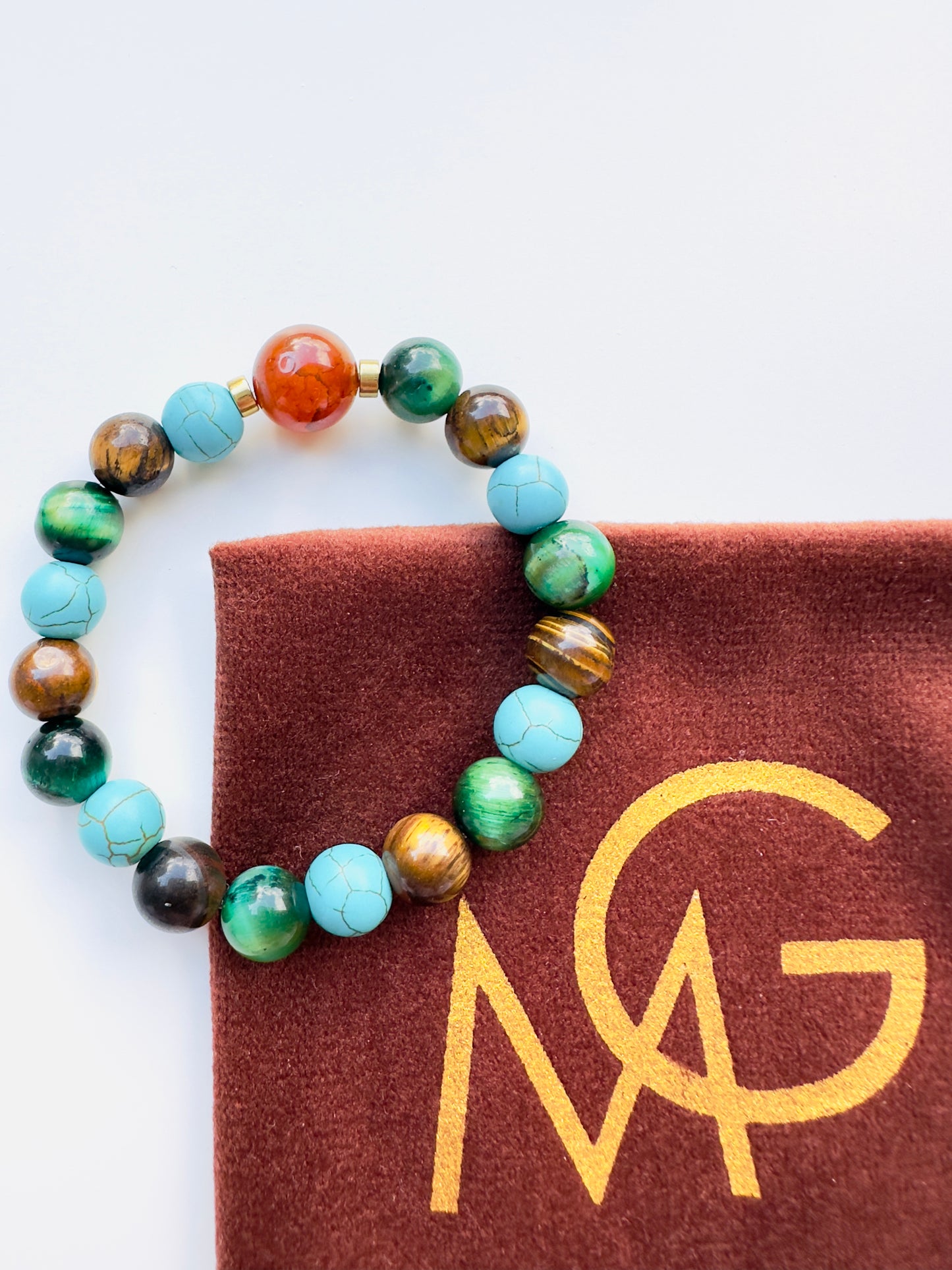 Family Eye Color Gemstone Bracelet - Turquoise-Yellow Agate-Green Tiger Eye-Tiger Eye