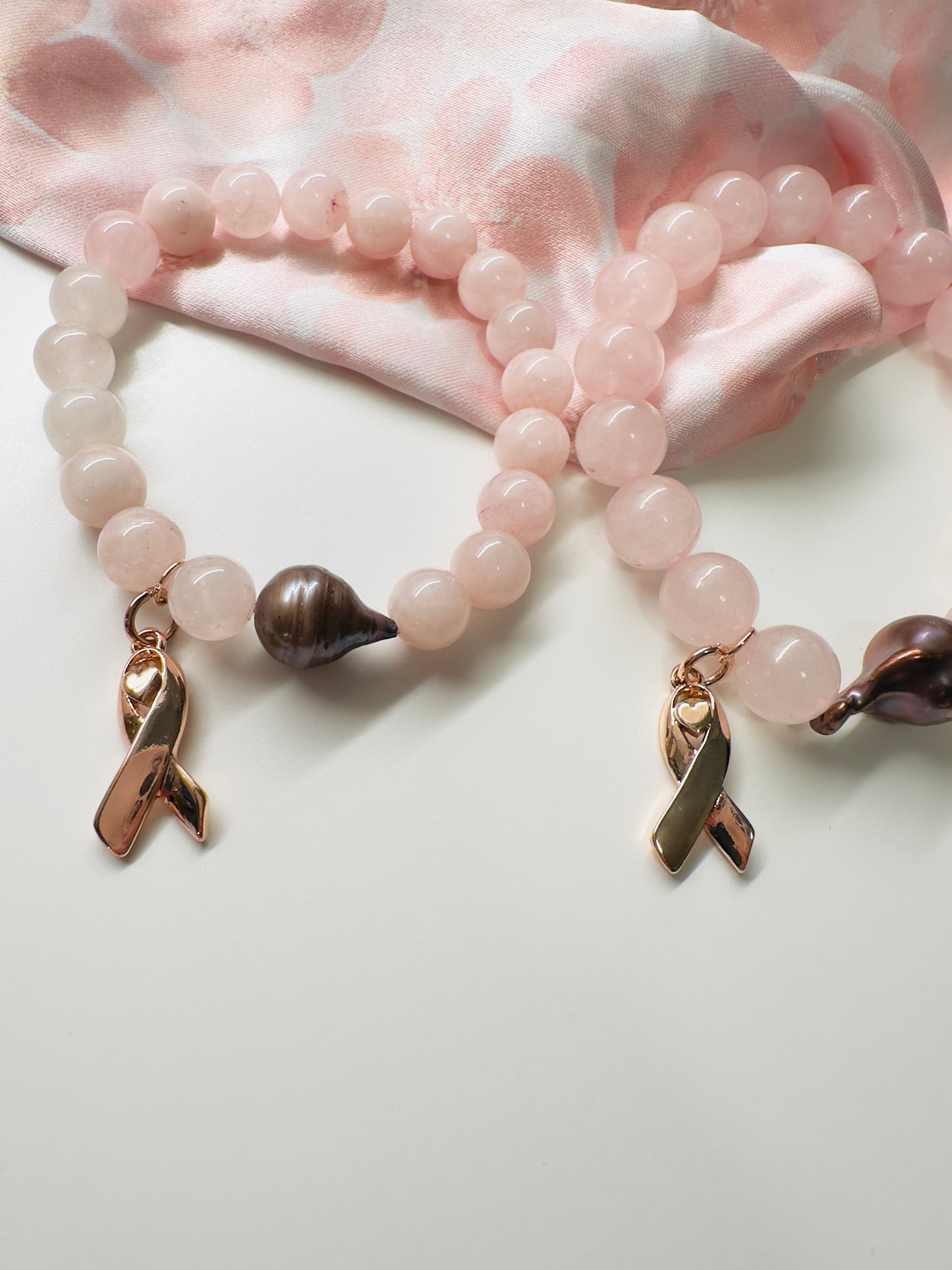 Breast Cancer Awareness Rose Quartz-Natural Pearl Bracelets