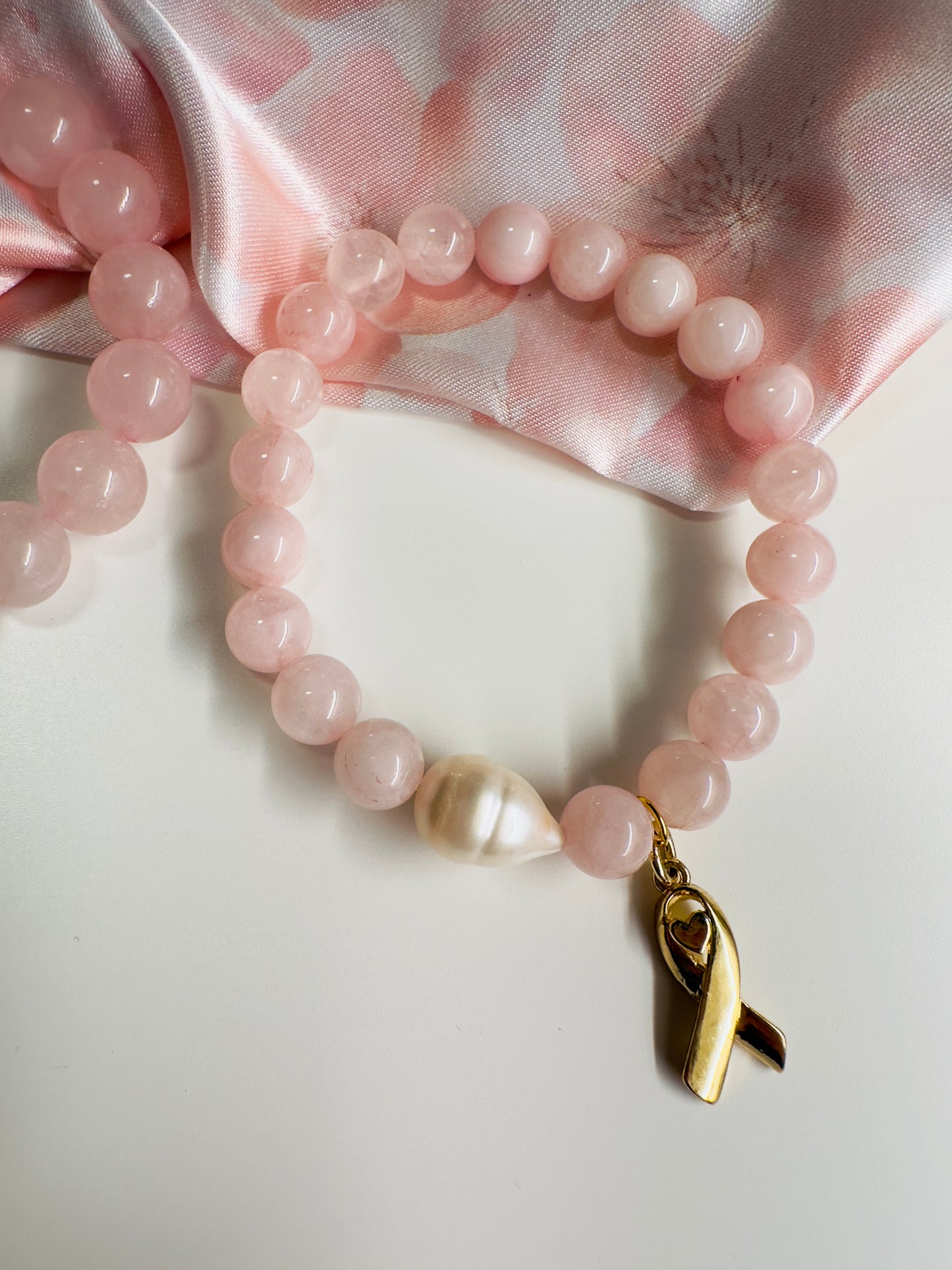 Breast Cancer Awareness Rose Quartz-Natural Pearl Bracelets