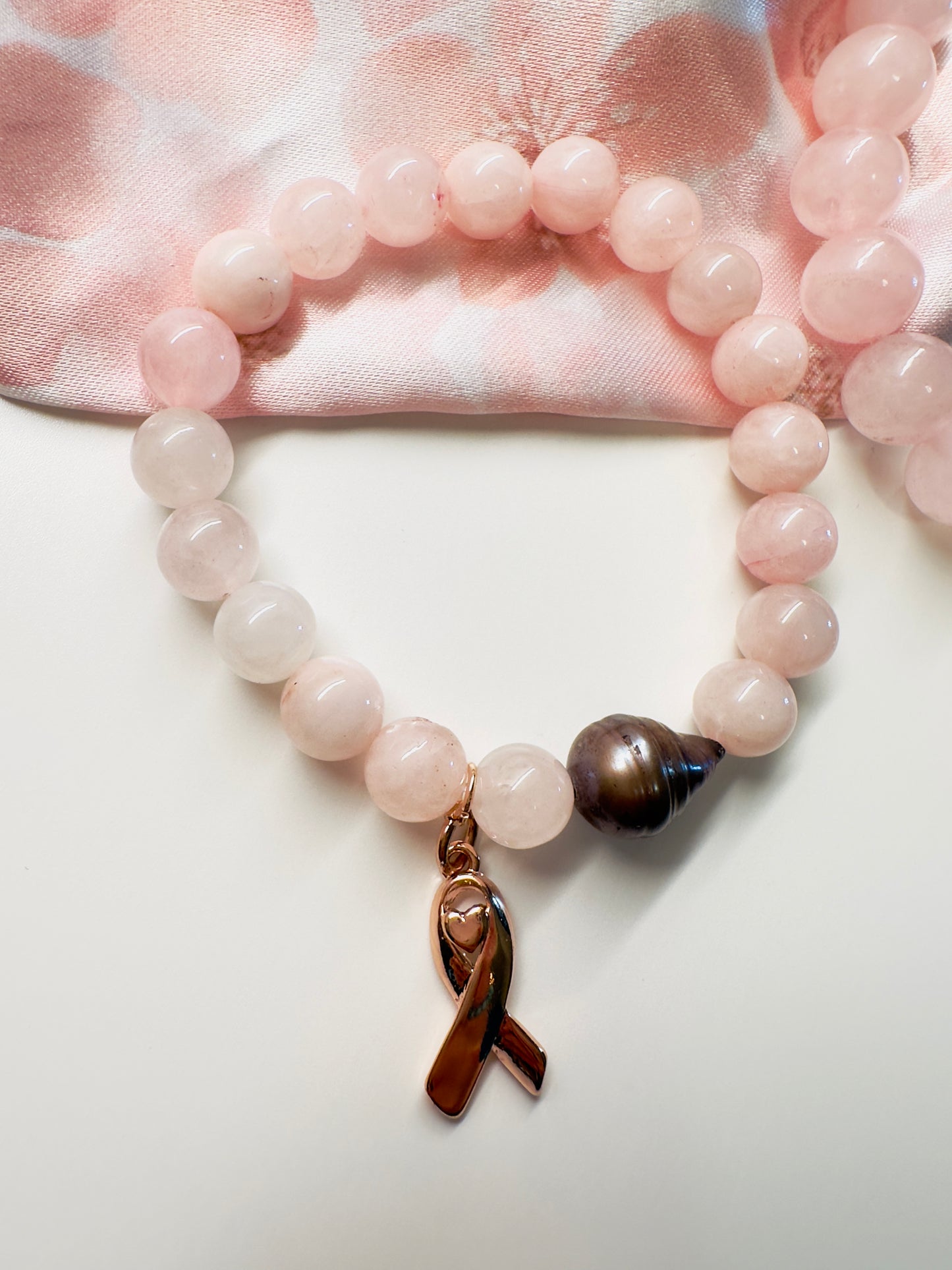 Breast Cancer Awareness Rose Quartz-Natural Pearl Bracelets