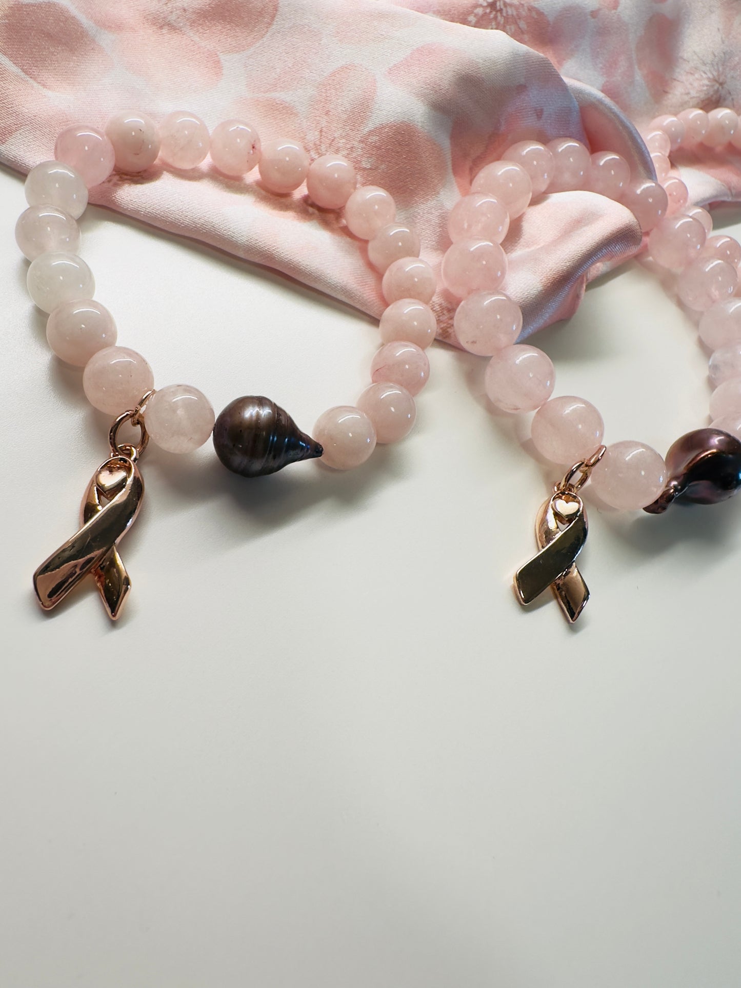 Breast Cancer Awareness Rose Quartz-Natural Pearl Bracelets