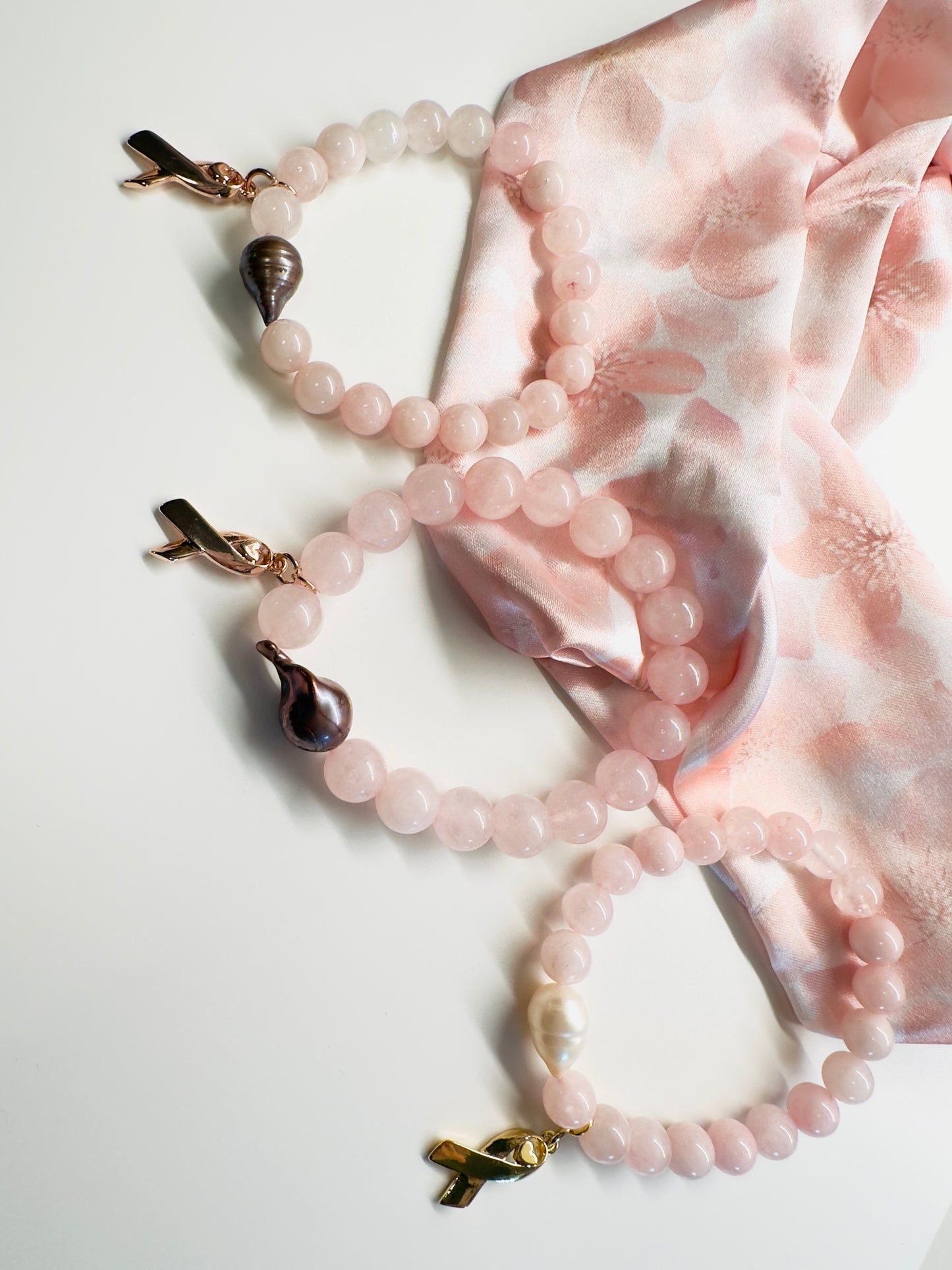 Breast Cancer Awareness Rose Quartz-Natural Pearl Bracelets