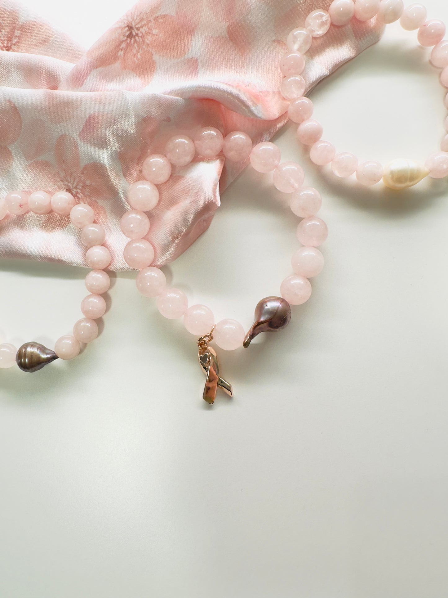 Breast Cancer Awareness Rose Quartz-Natural Pearl Bracelets