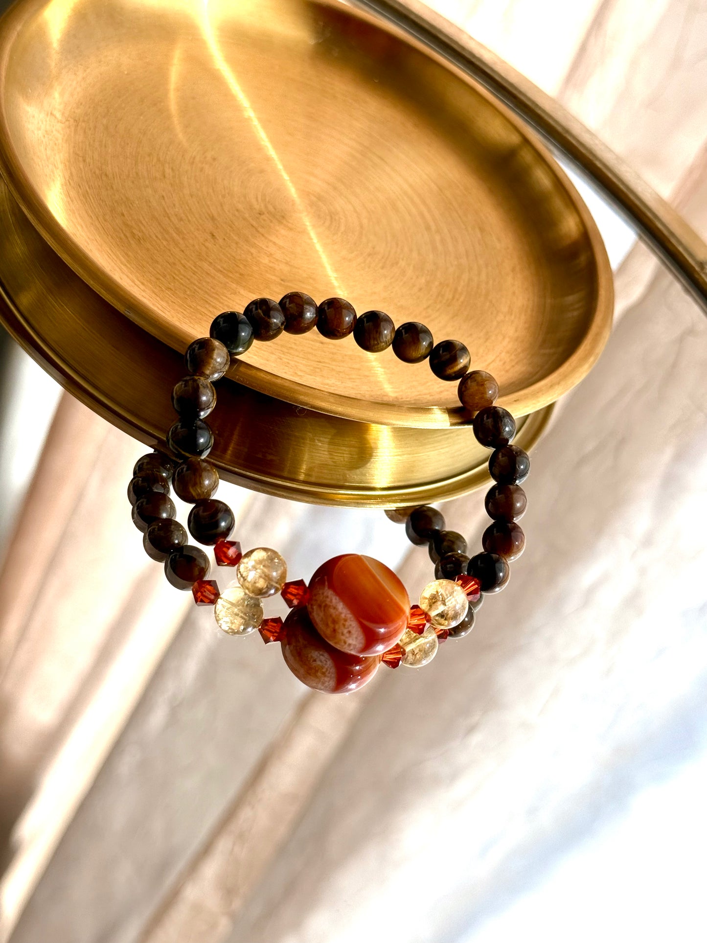Tiger Eye - Rounded Red Agate - Citrine Bracelet with Swarovski Spacers