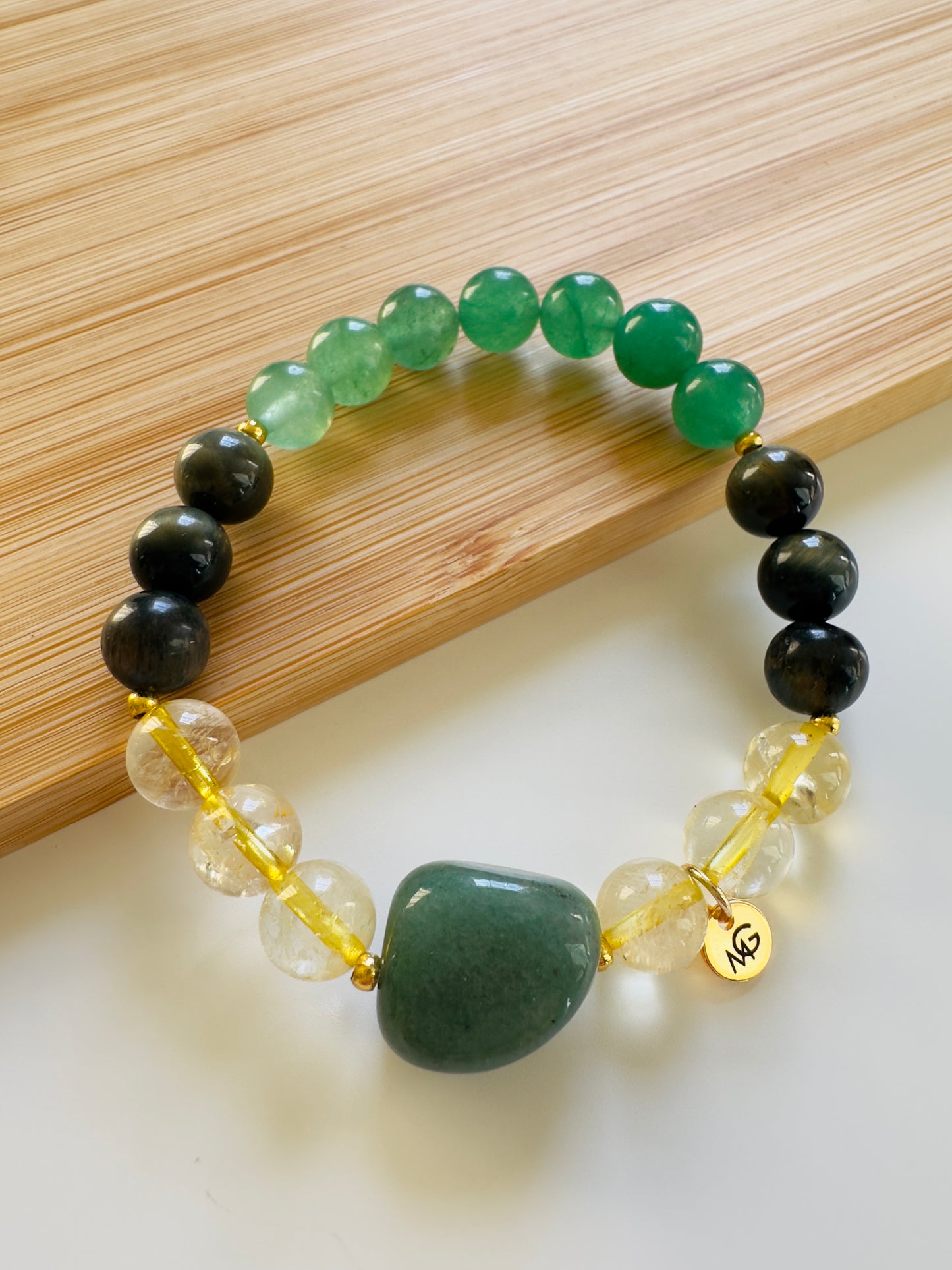Citrine-Black Tiger Eye-Green Aventurine Bracelet