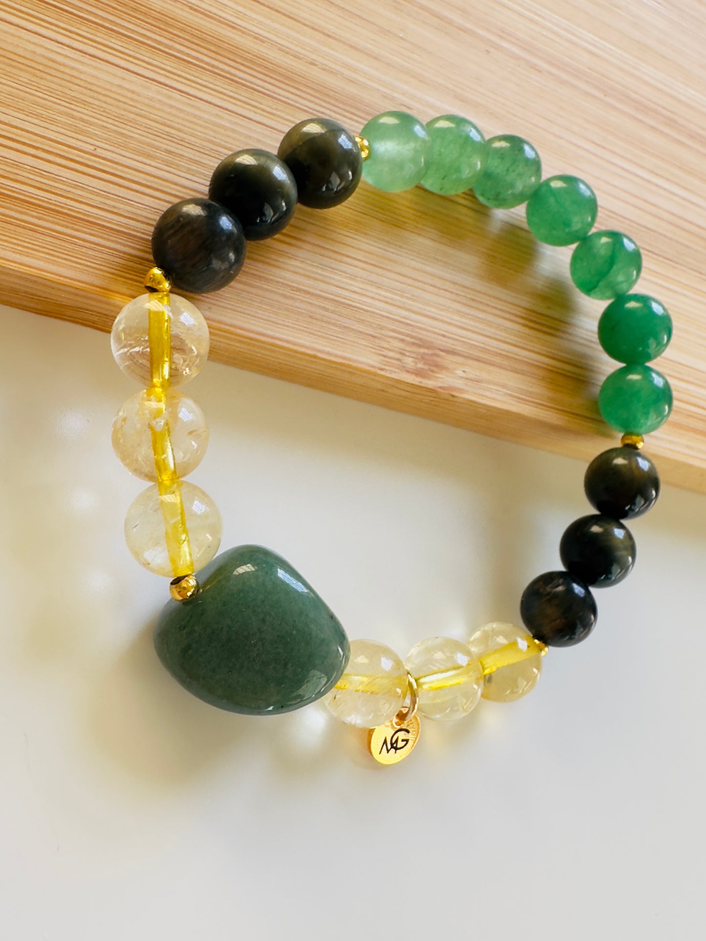 Citrine-Black Tiger Eye-Green Aventurine Bracelet