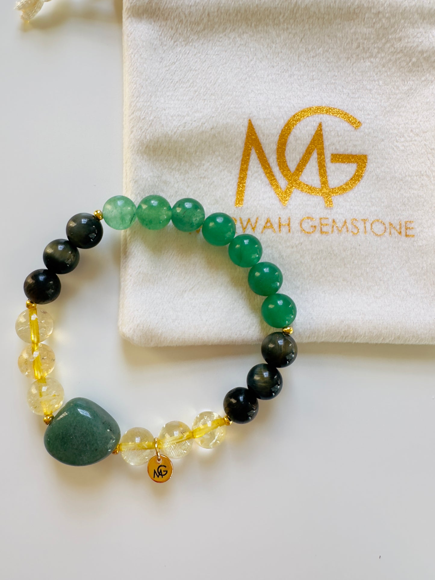 Citrine-Black Tiger Eye-Green Aventurine Bracelet
