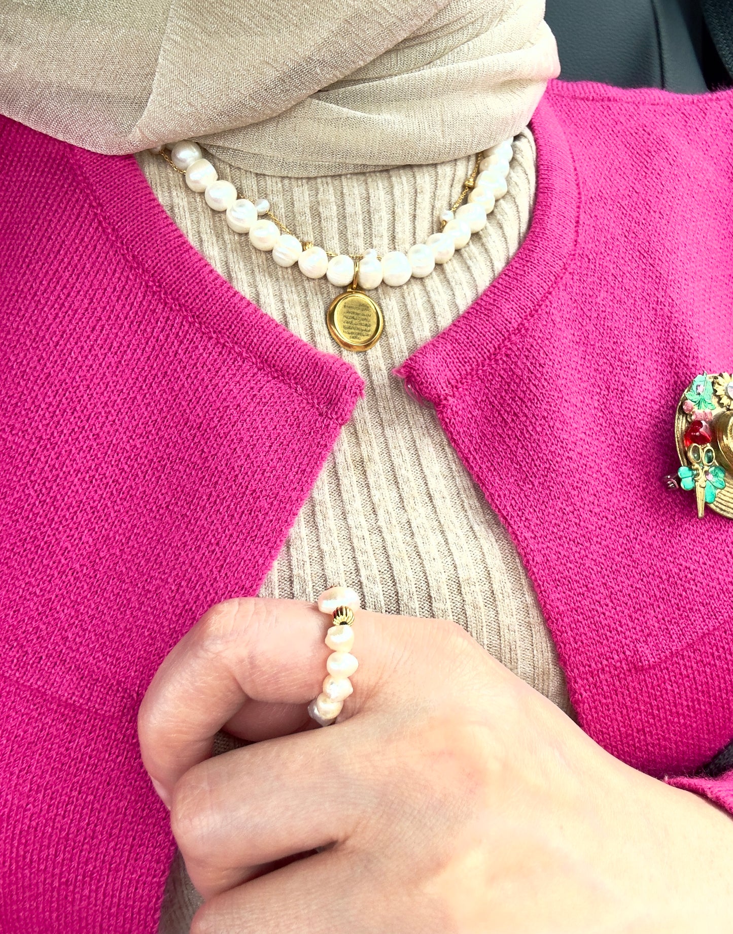 Freshwater Pearl Set: Necklace, Bracelet, Ring W/ 21-K Spacers and Lock