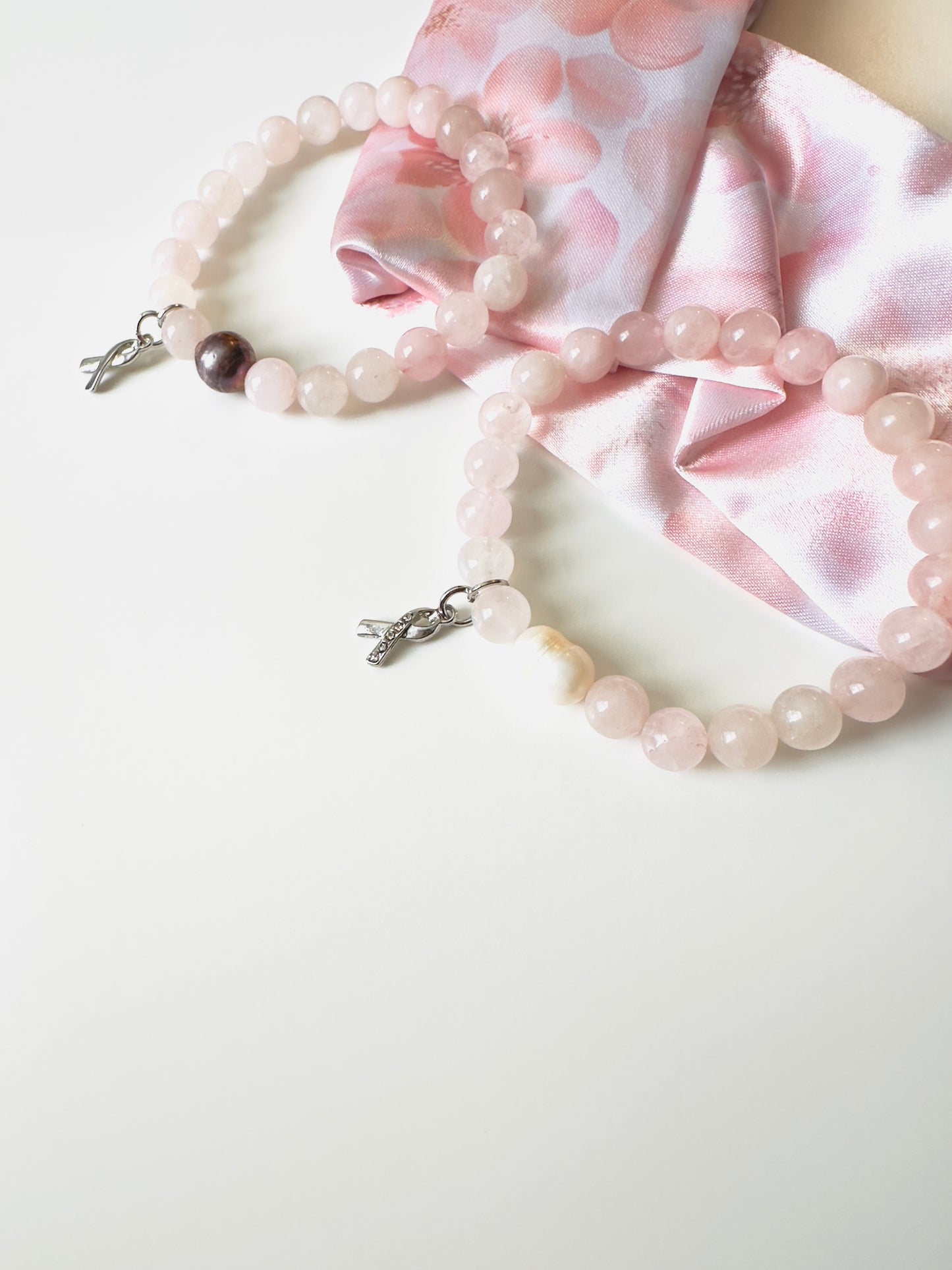 Breast Cancer Awareness Rose Quartz-Natural Pearl Bracelets