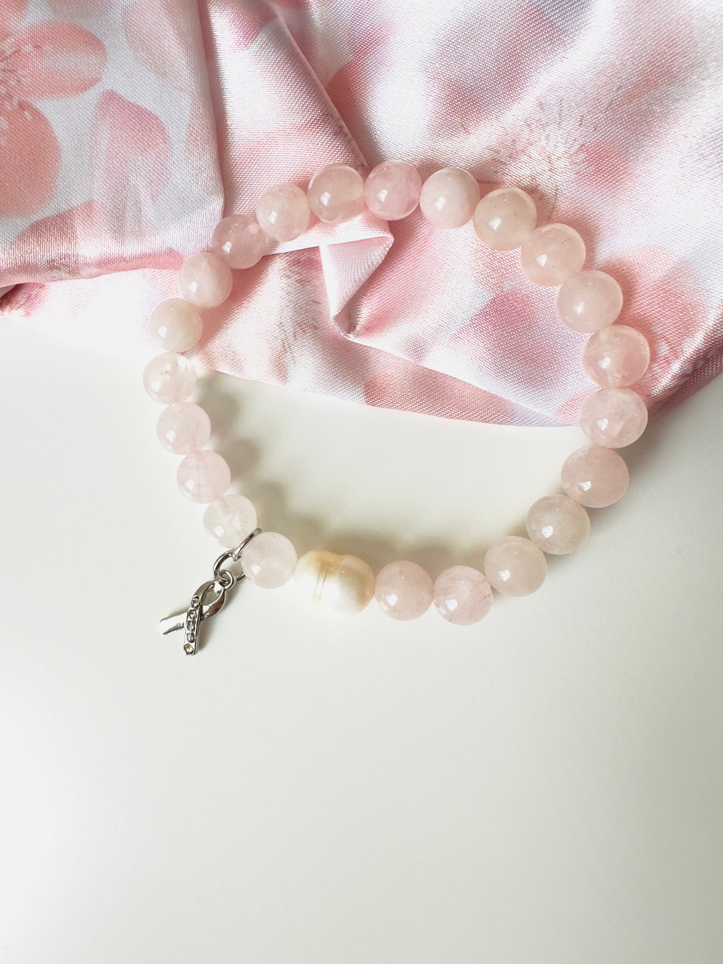 Breast Cancer Awareness Rose Quartz-Natural Pearl Bracelets