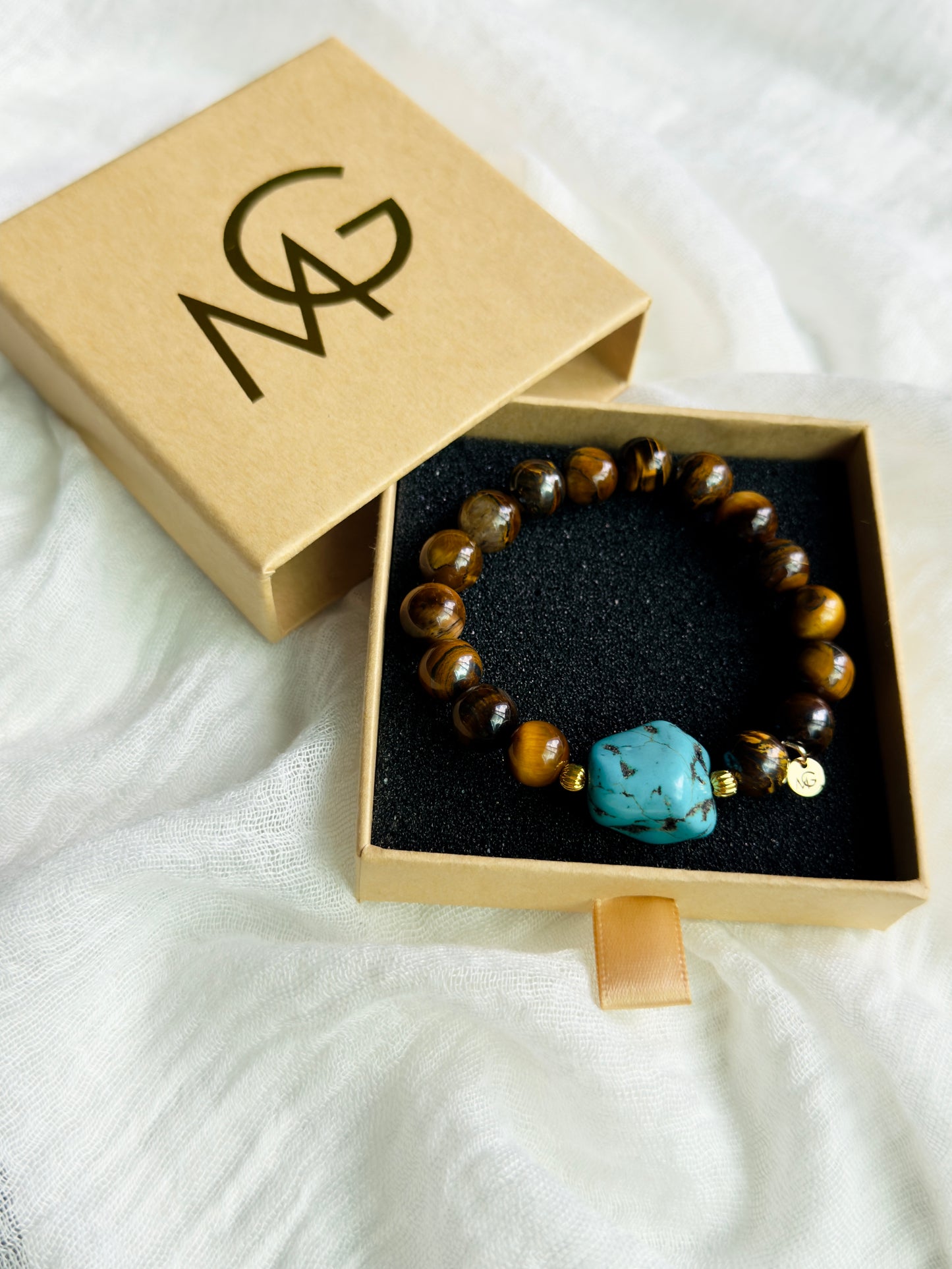 Tiger Eye - Raw Turquoise Bracelet