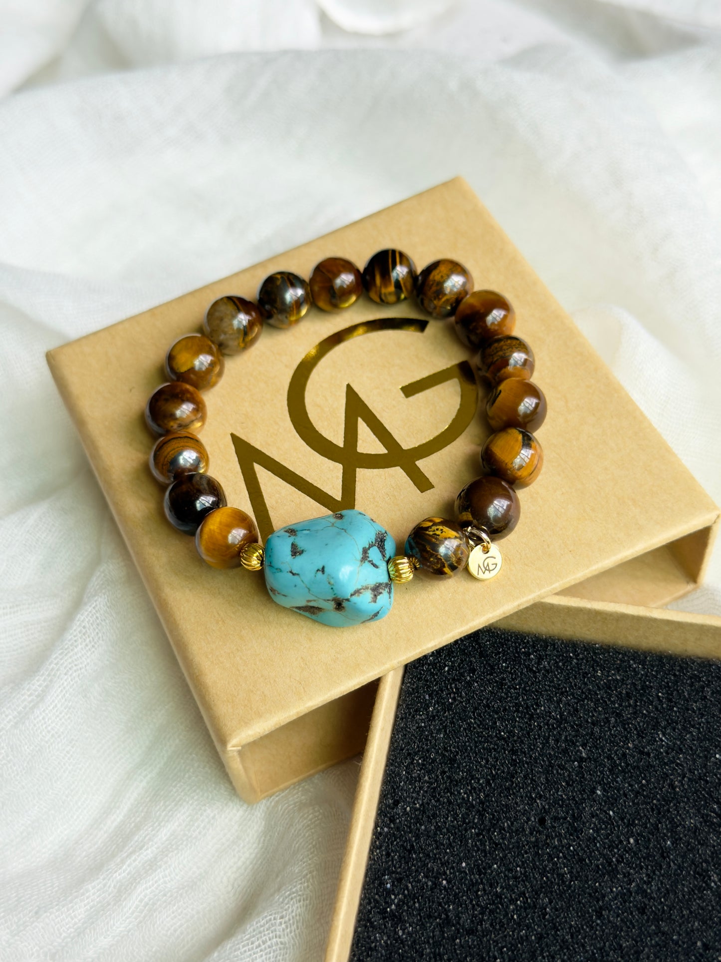 Tiger Eye - Raw Turquoise Bracelet