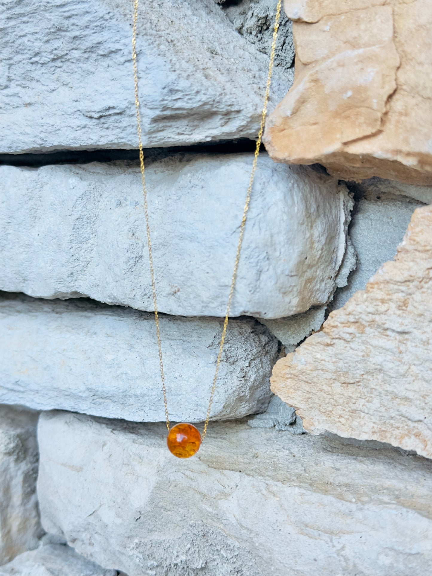 Golden 21-K Chain Necklace With Amber