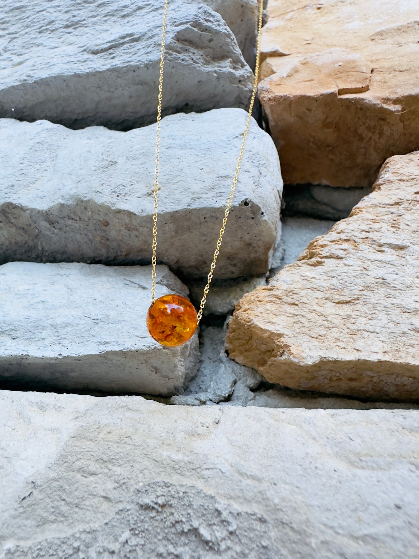 Golden 21-K Chain Necklace With Amber