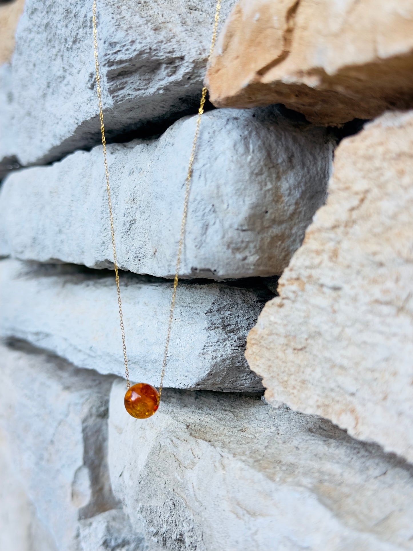 Golden 21-K Chain Necklace With Amber