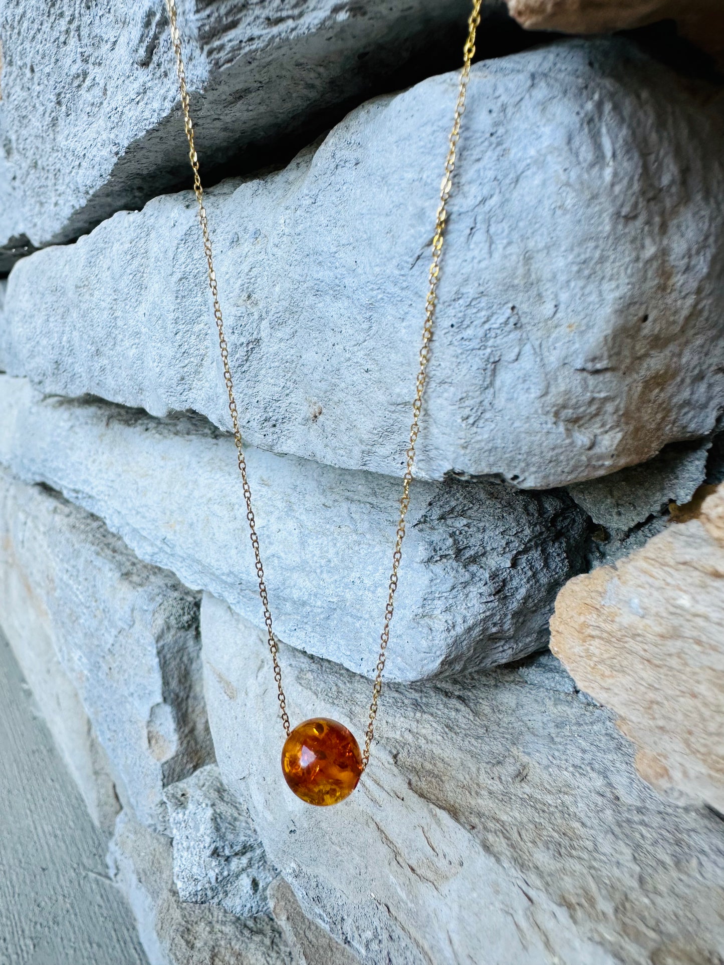 Golden 21-K Chain Necklace With Amber