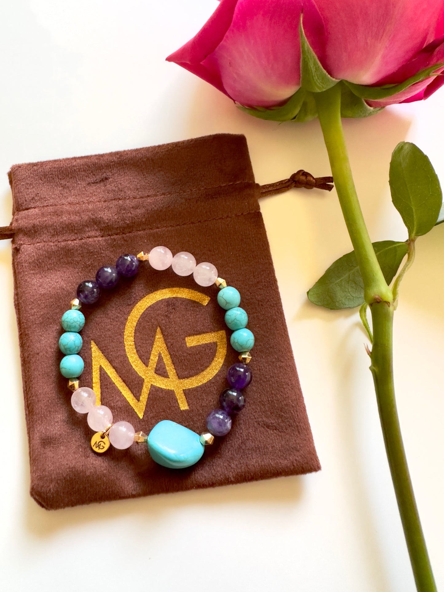 Amethyst-Turquoise-Rose Quartz Bracelet