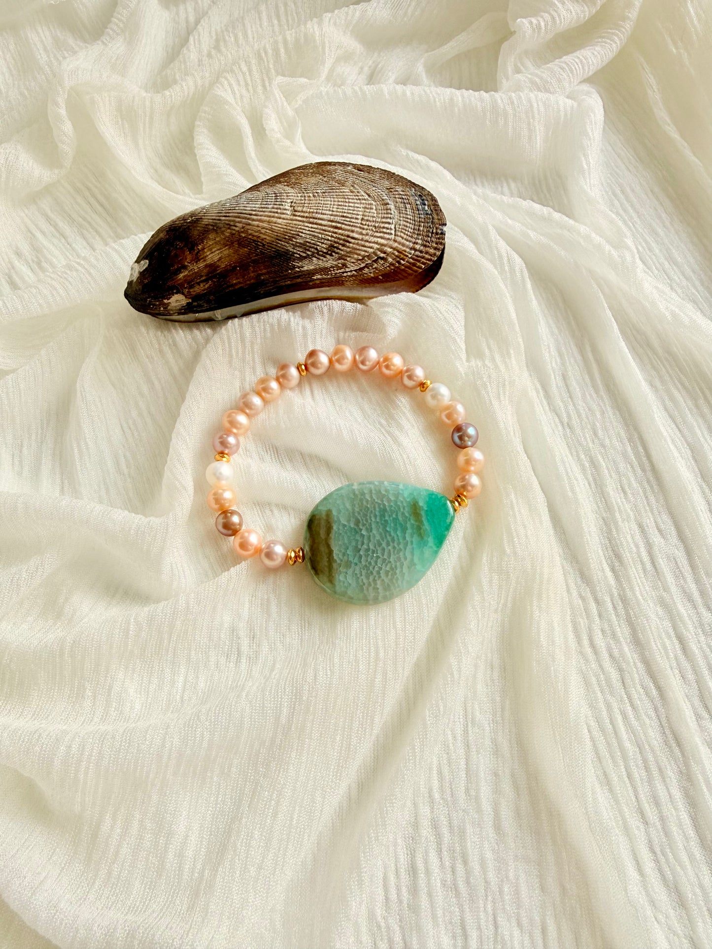 Natural Sea Pearls - Blue Agate Bracelet