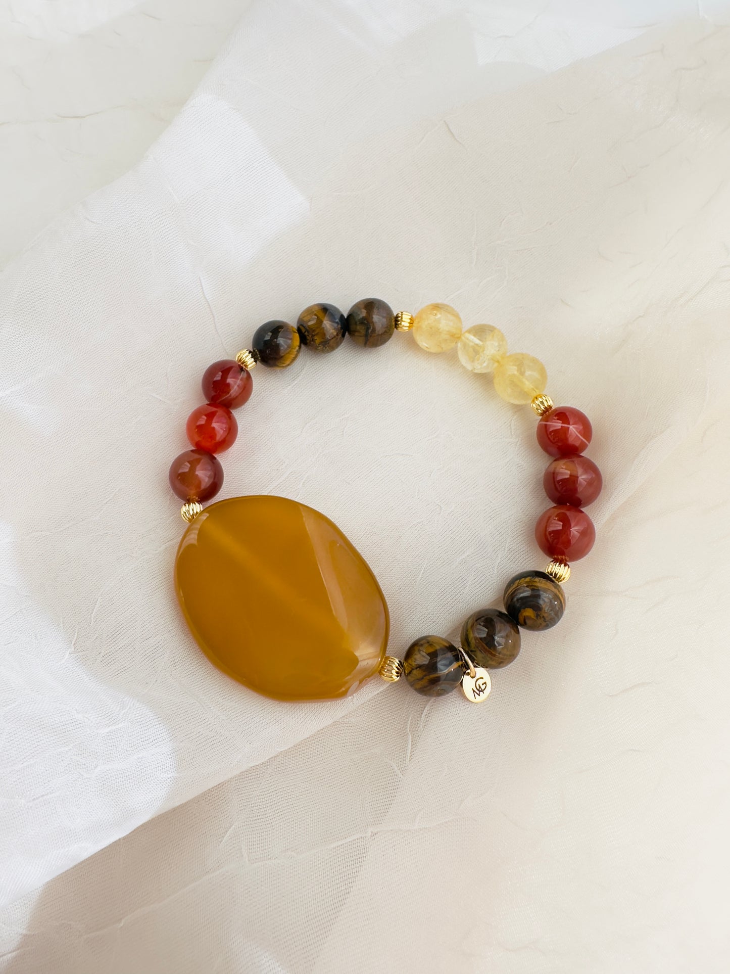 Yellow Agate-Citrine-Red Agate-Tiger Eye-Bracelet