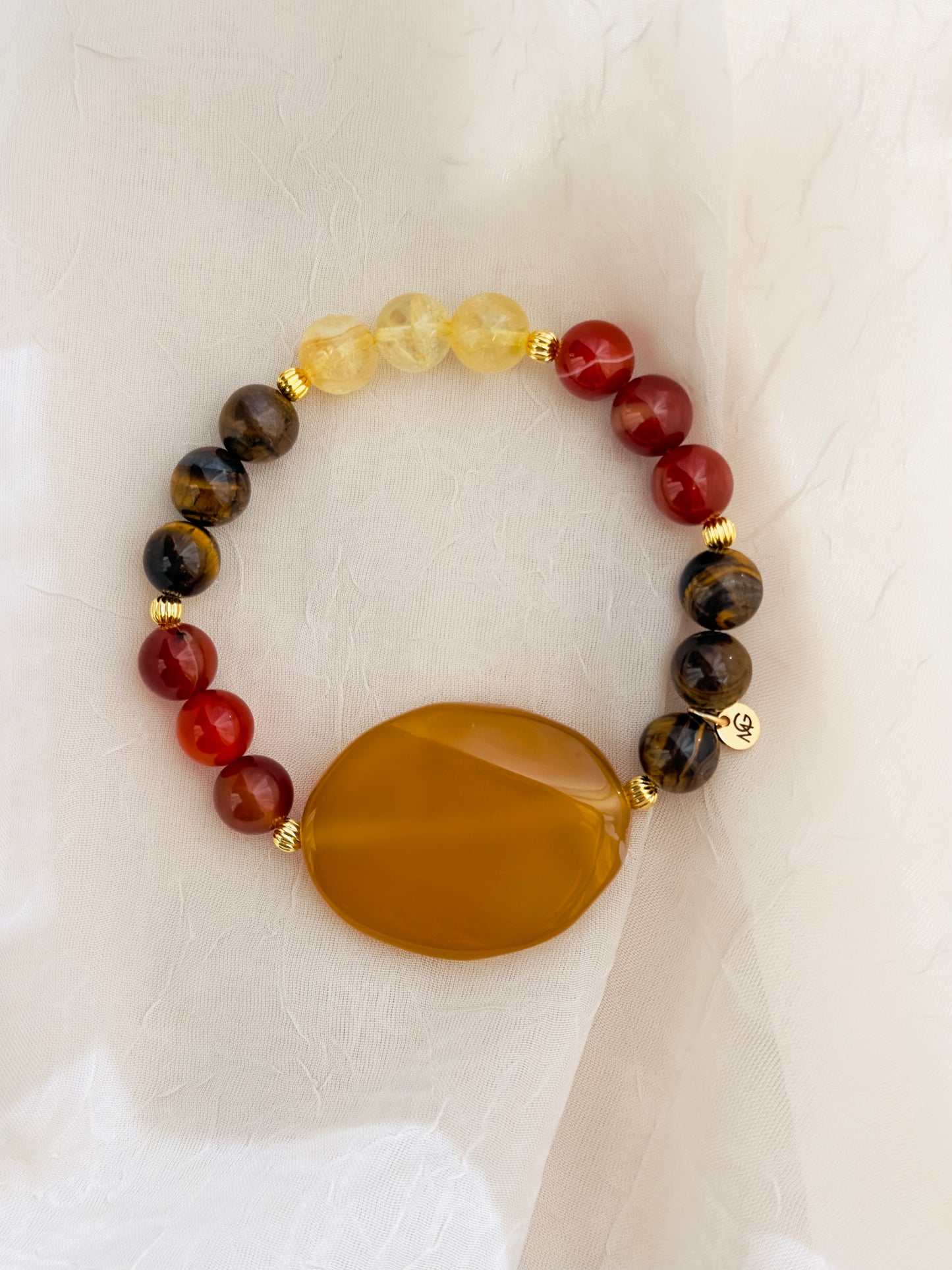 Yellow Agate-Citrine-Red Agate-Tiger Eye-Bracelet