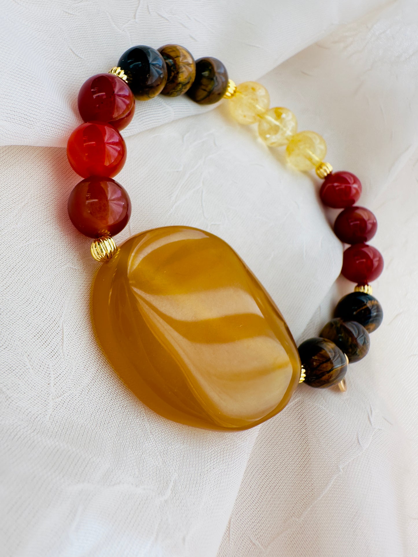 Yellow Agate-Citrine-Red Agate-Tiger Eye-Bracelet