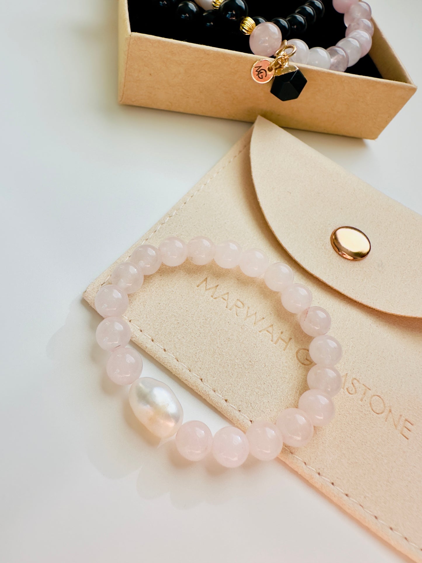 Rose Quartz-Black Obsidian Family Bracelet Set